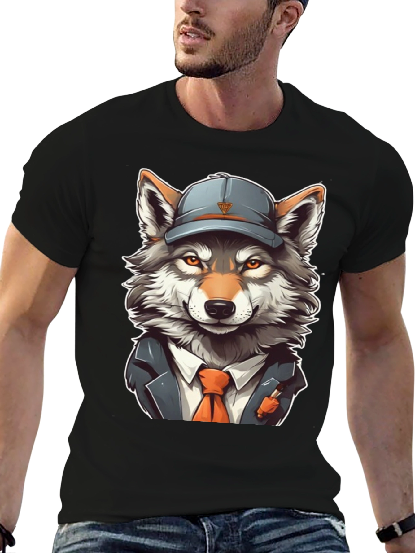 Wolf in Suit T-Shirt - Cartoon Style