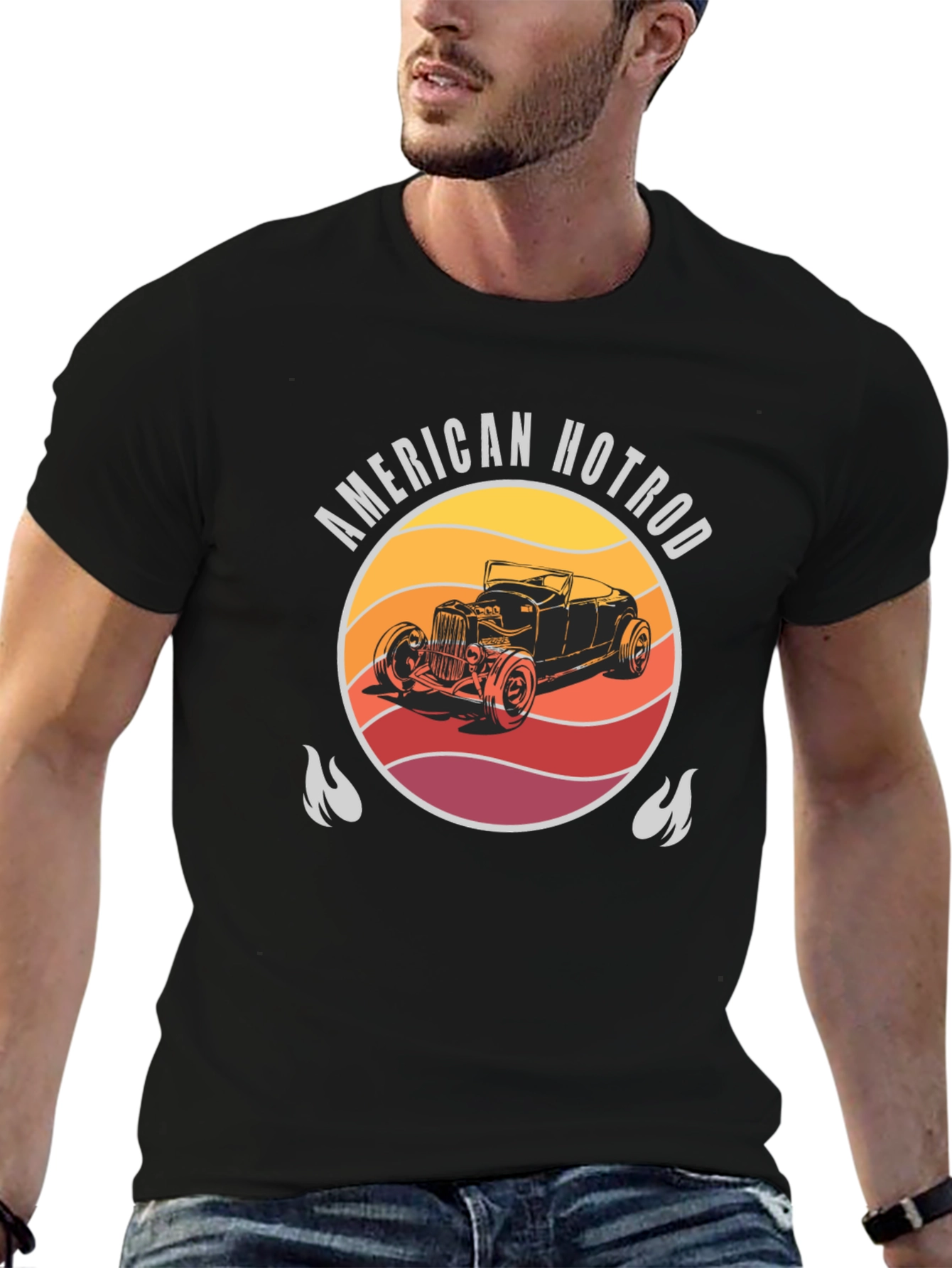 American Hotrod Car Graphic Black T-Shirt