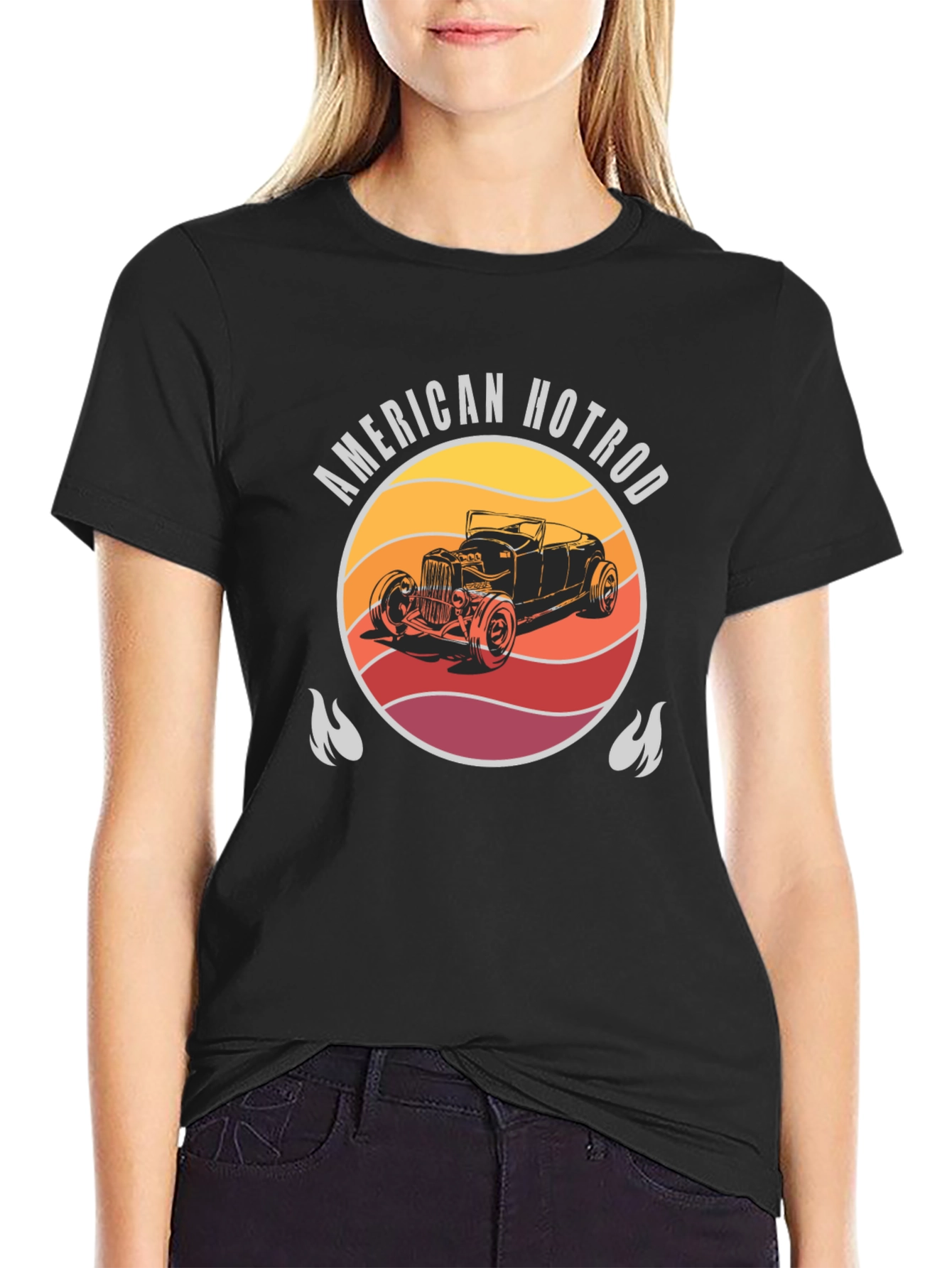 American Hotrod Car Graphic Black T-Shirt