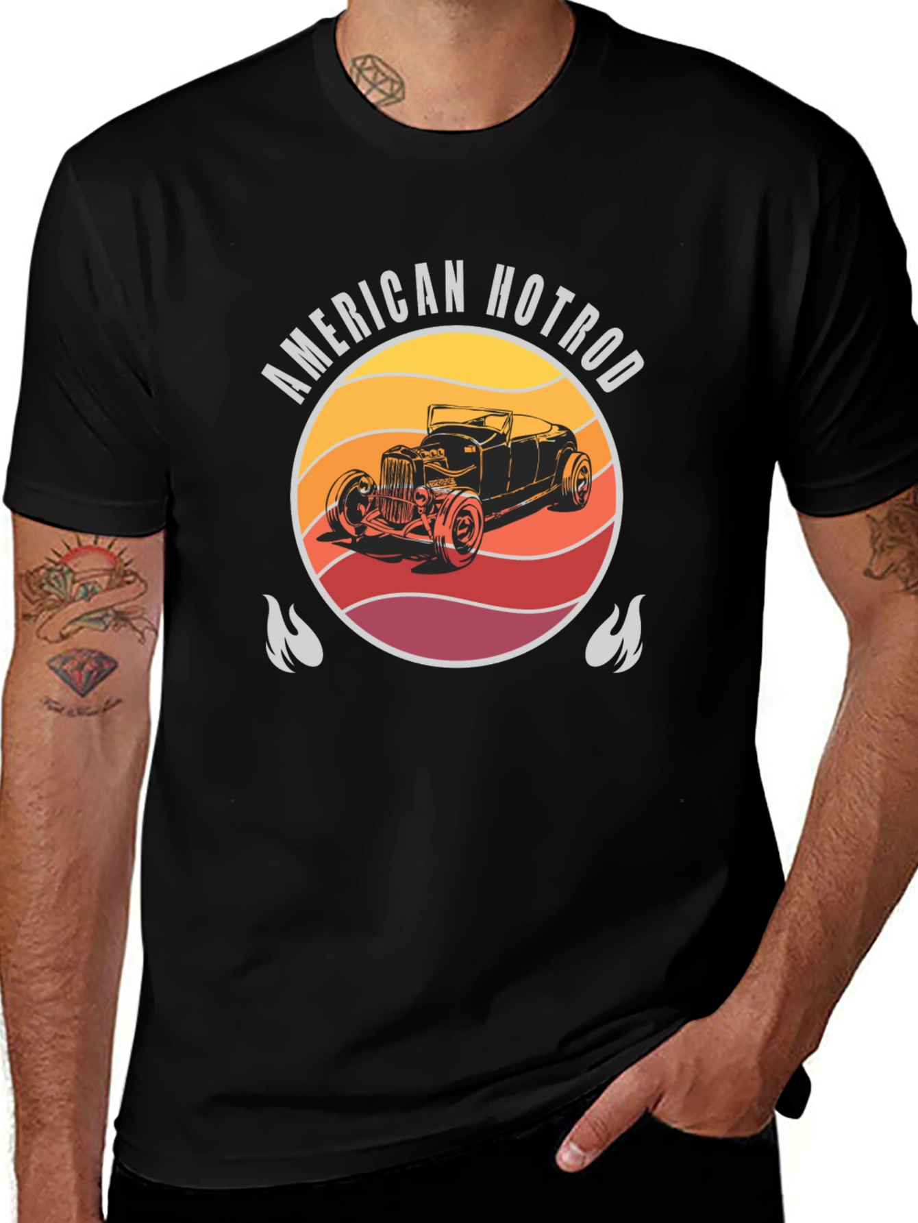 American Hotrod Car Graphic Black T-Shirt