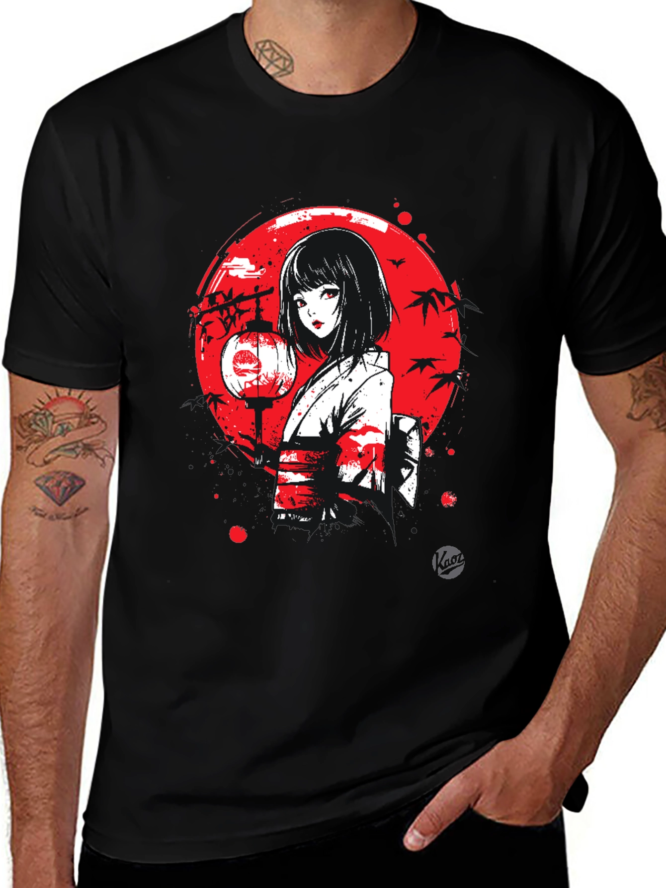 Anime Girl Lantern Graphic Black T-Shirt