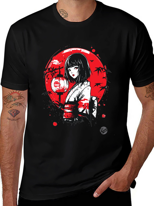 Anime Girl Lantern Graphic Black T-Shirt