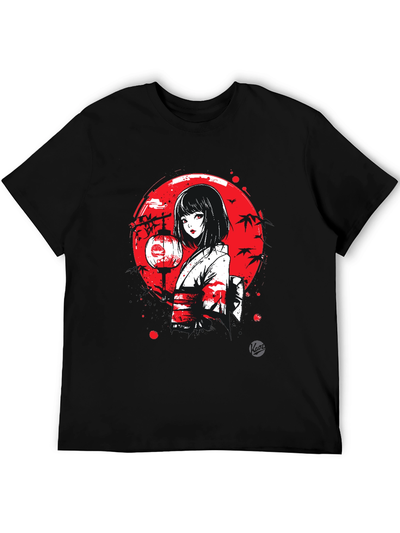 Anime Girl Lantern Graphic Black T-Shirt