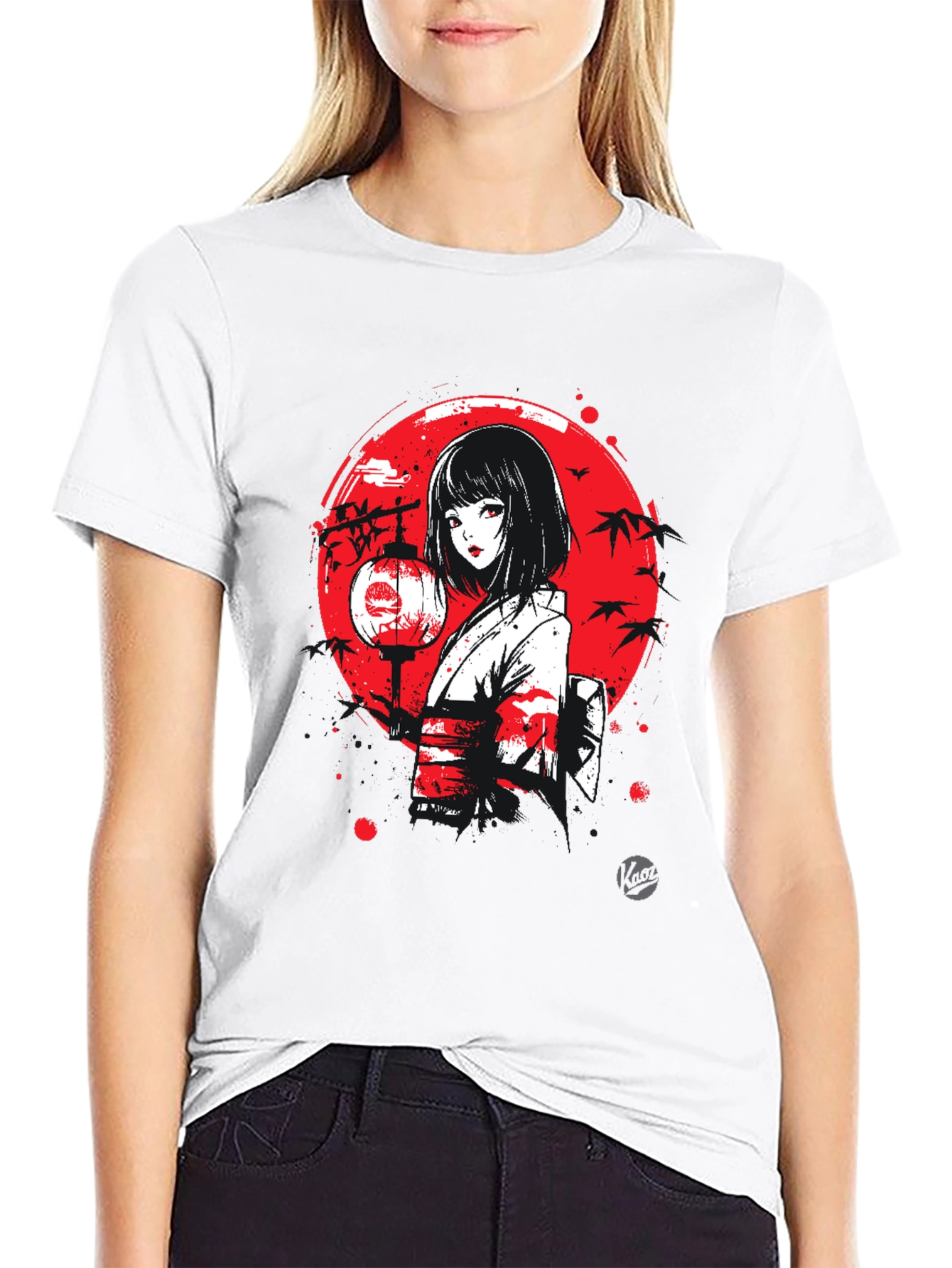 Anime Girl Lantern Graphic Black T-Shirt
