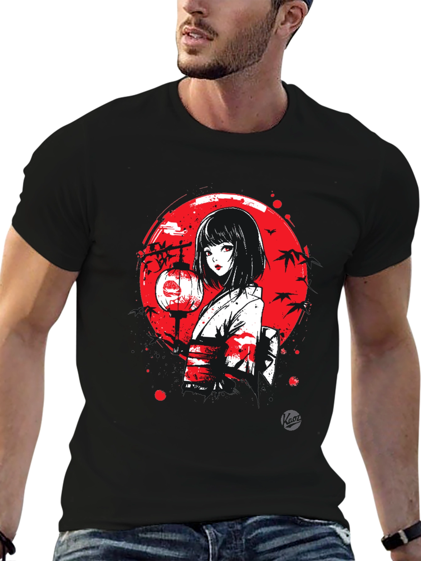 Anime Girl Lantern Graphic Black T-Shirt