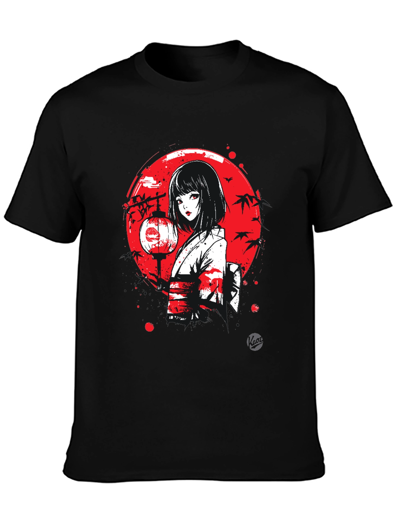 Anime Girl Lantern Graphic Black T-Shirt