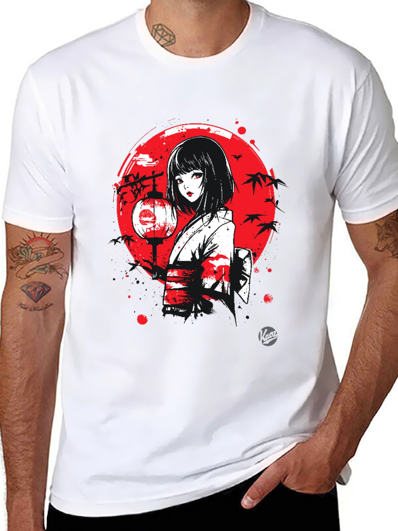 Anime Girl Lantern Graphic Black T-Shirt