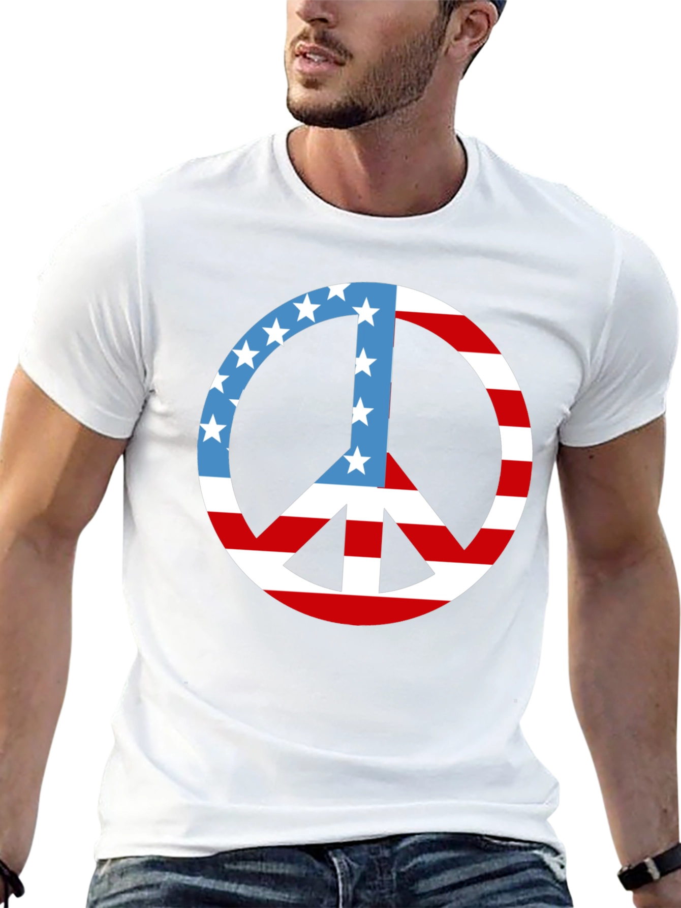 Patriotic Peace Sign T-Shirt: Stars & Stripes Design