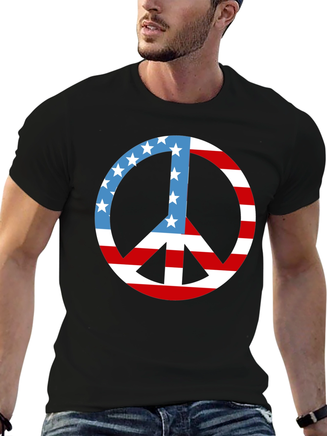Patriotic Peace Sign T-Shirt: Stars & Stripes Design