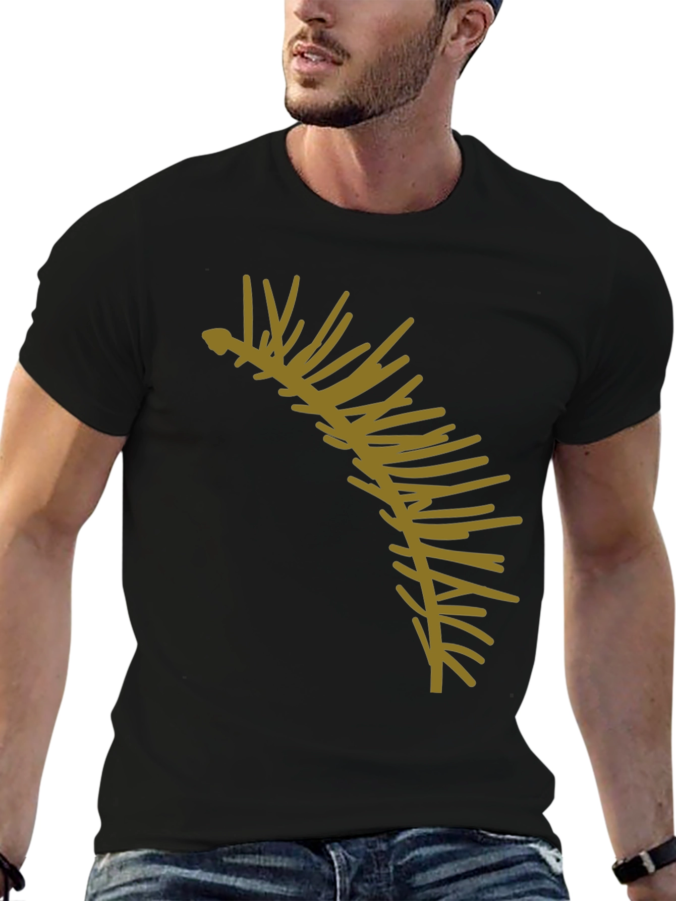 Stylish Black T-Shirt with Abstract Branch Graphic