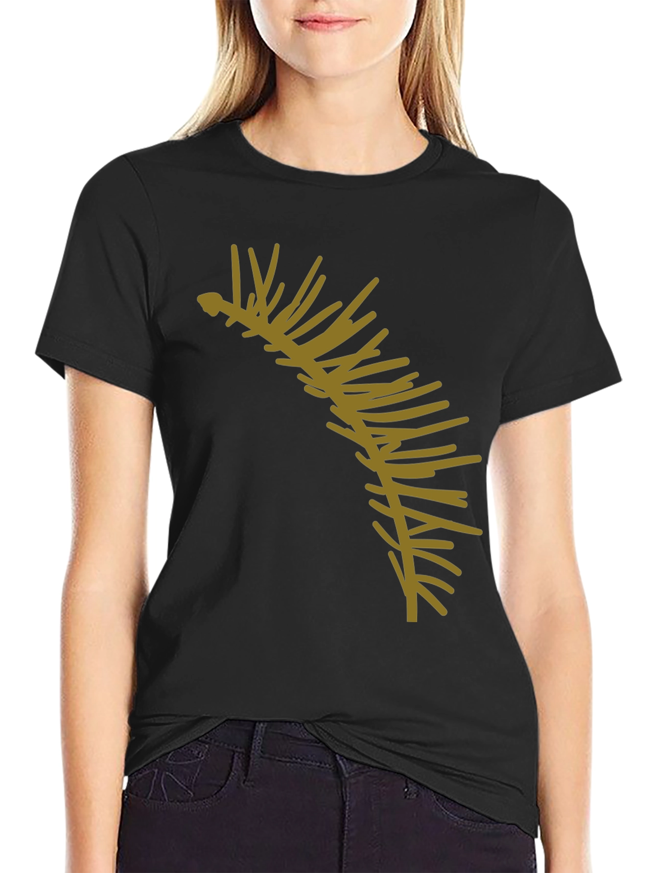 Stylish Black T-Shirt with Abstract Branch Graphic