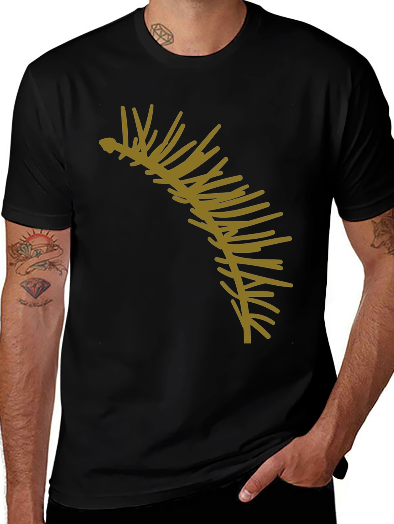 Stylish Black T-Shirt with Abstract Branch Graphic