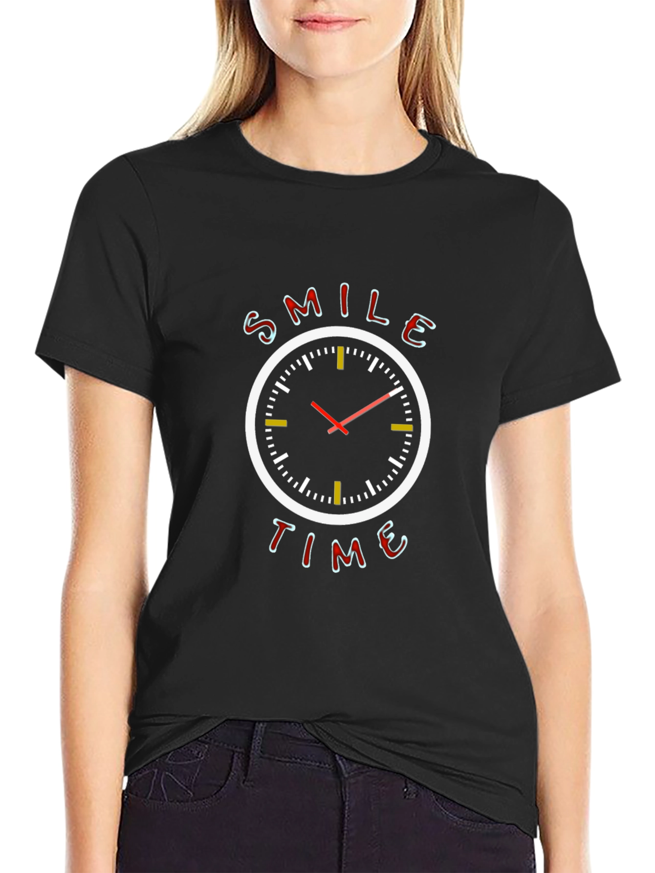 Smile Time Graphic Tee - Stylish Clock Design