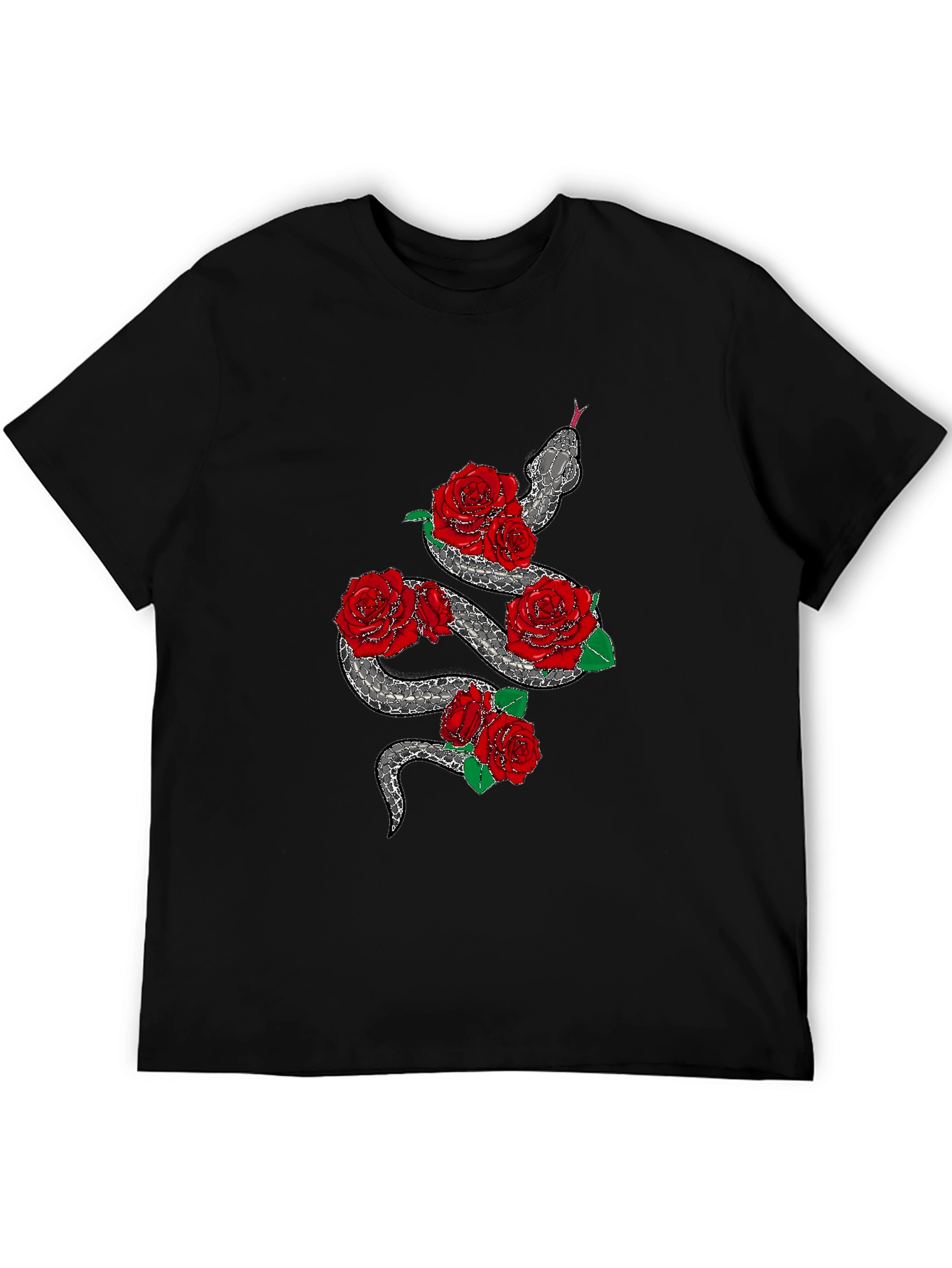 Snake and Roses Graphic Black T-Shirt