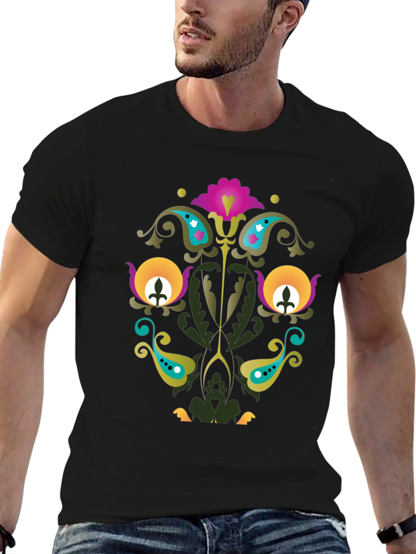 Floral Paisley Black T-Shirt Unique Design
