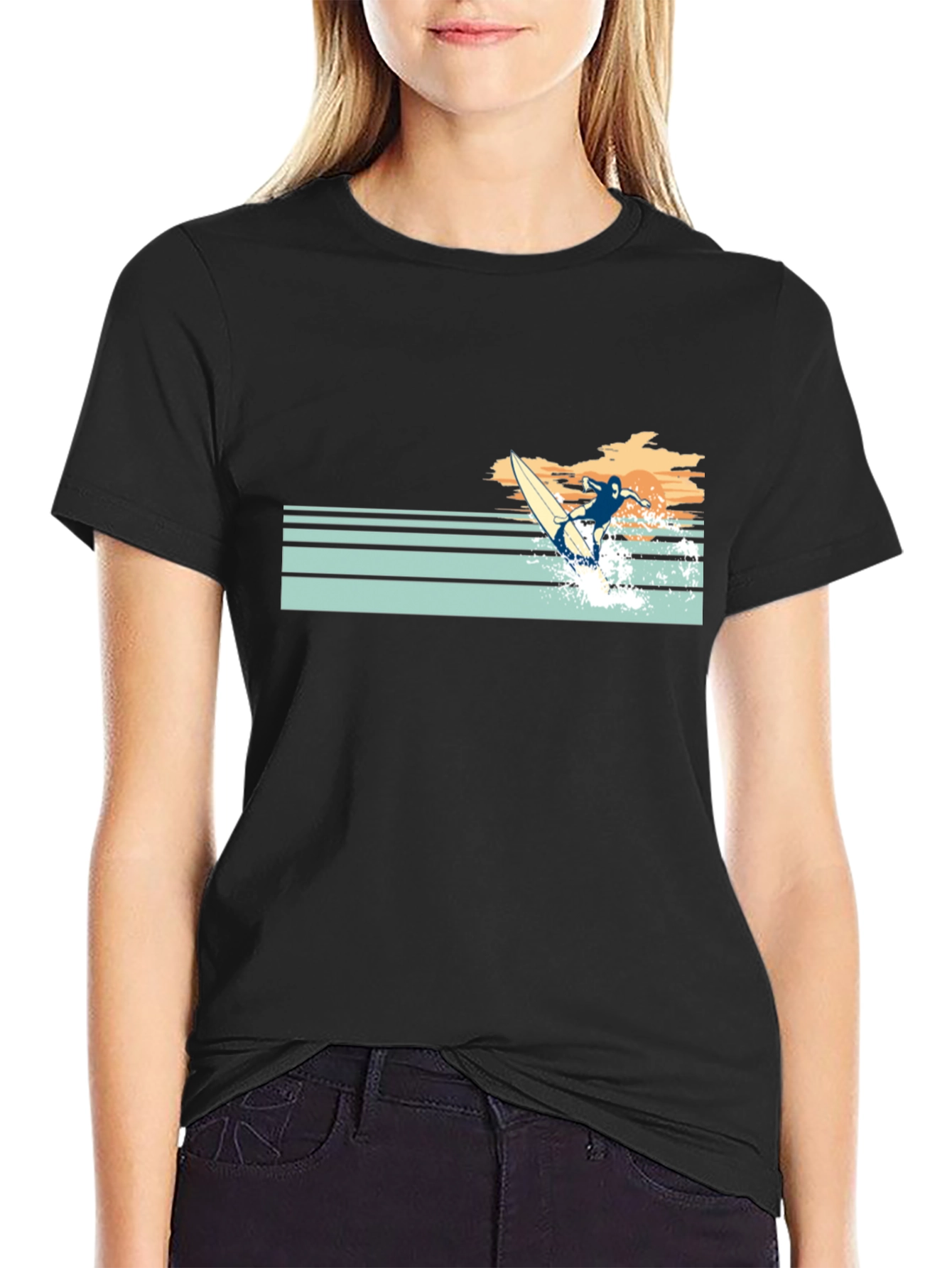 Retro Surfer Graphic Tee - Black