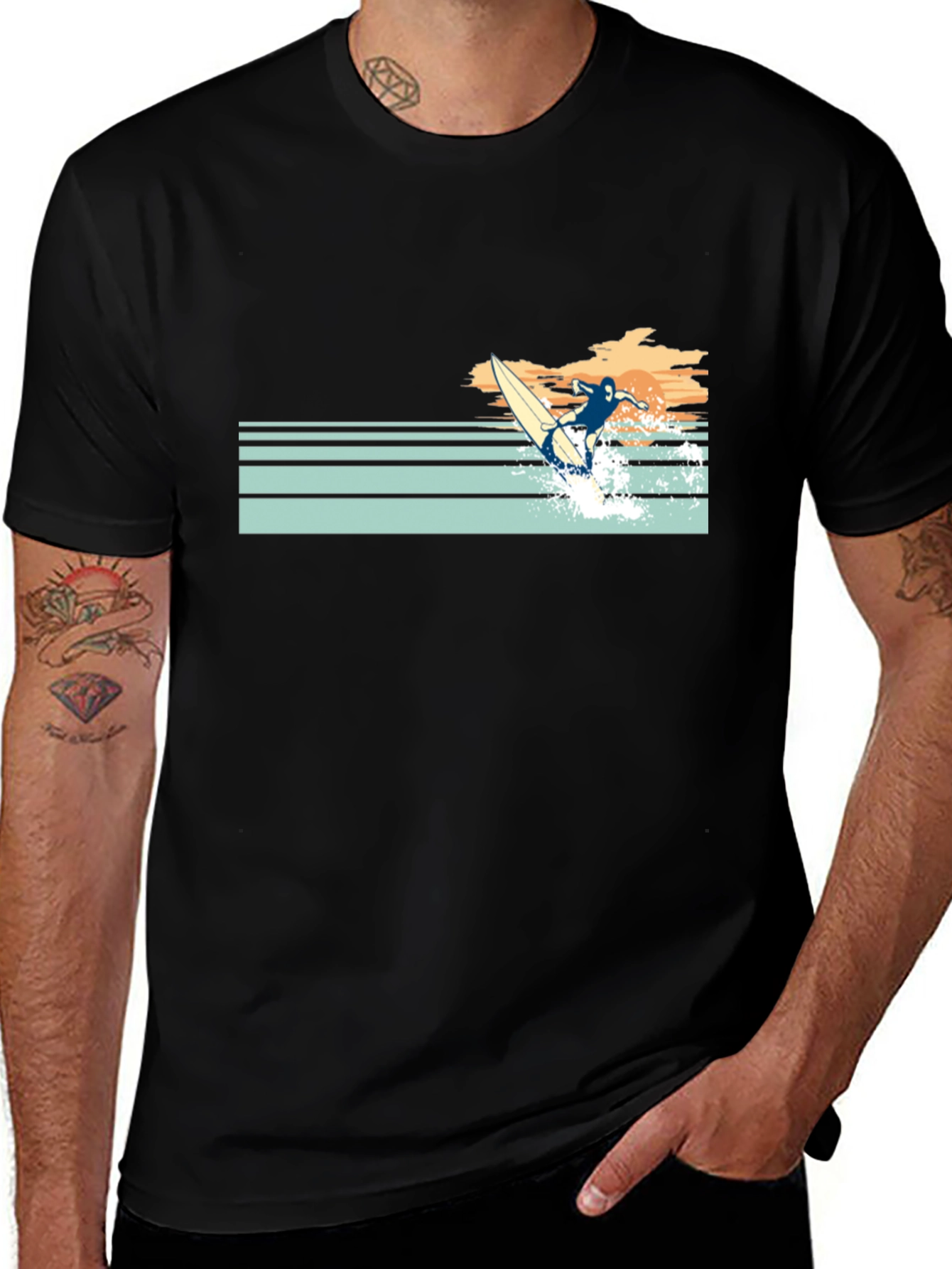 Retro Surfer Graphic Tee - Black