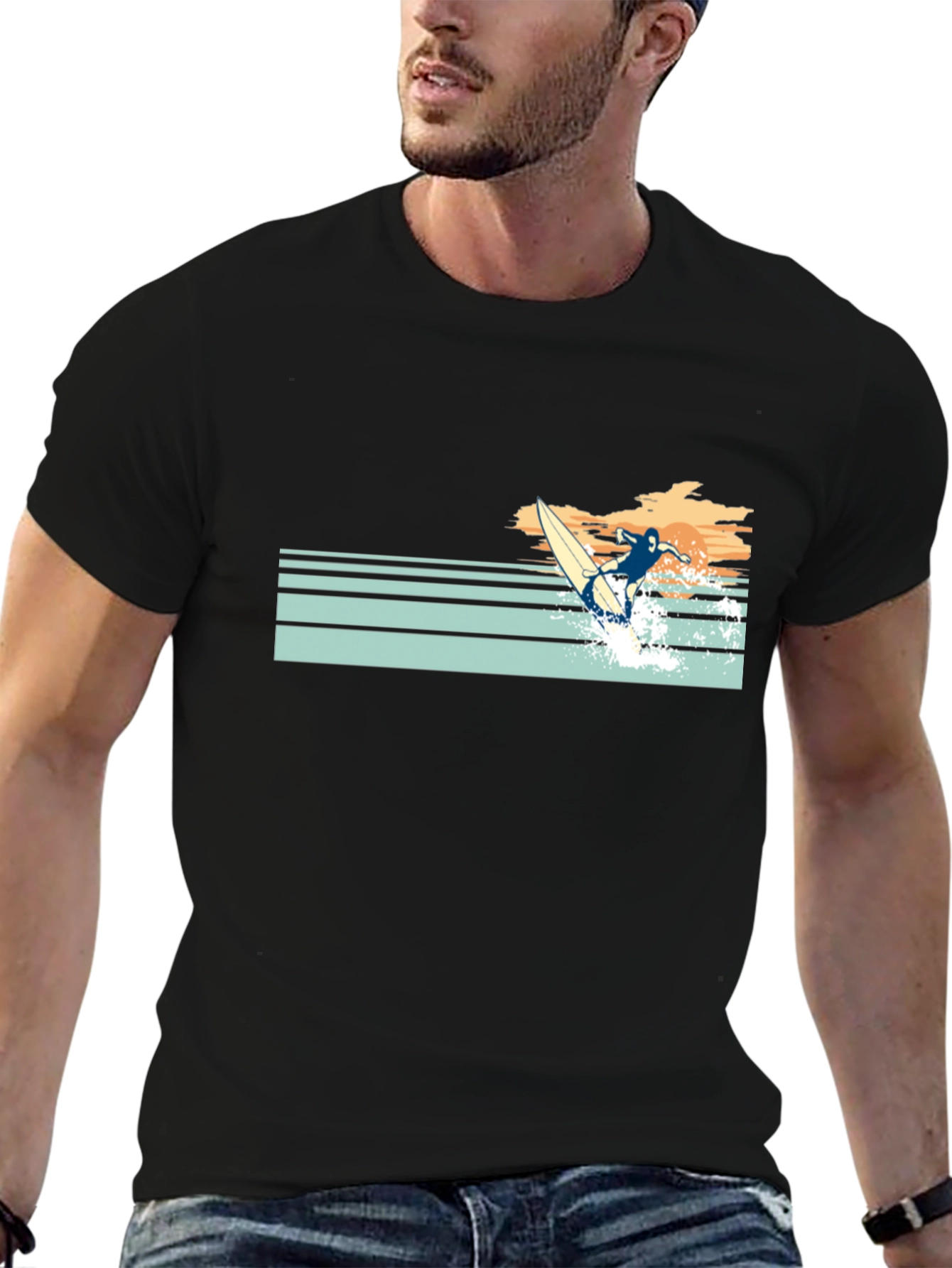 Retro Surfer Graphic Tee - Black