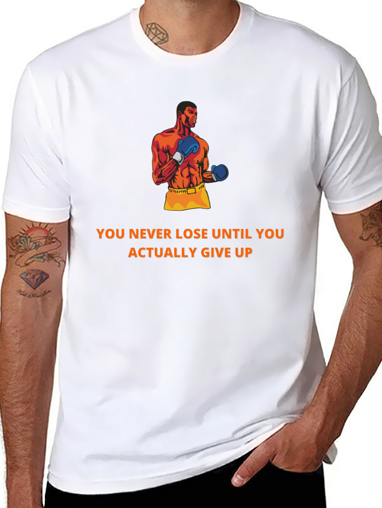 Motivational Boxer T-Shirt: Never Give Up Design