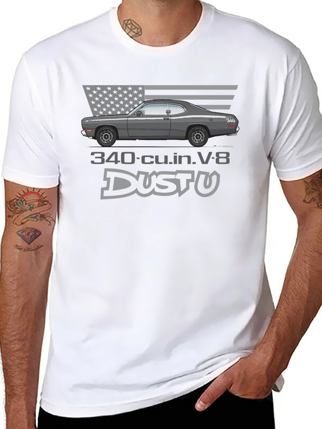 340 Duster V8 Car T-Shirt - Classic American Muscle