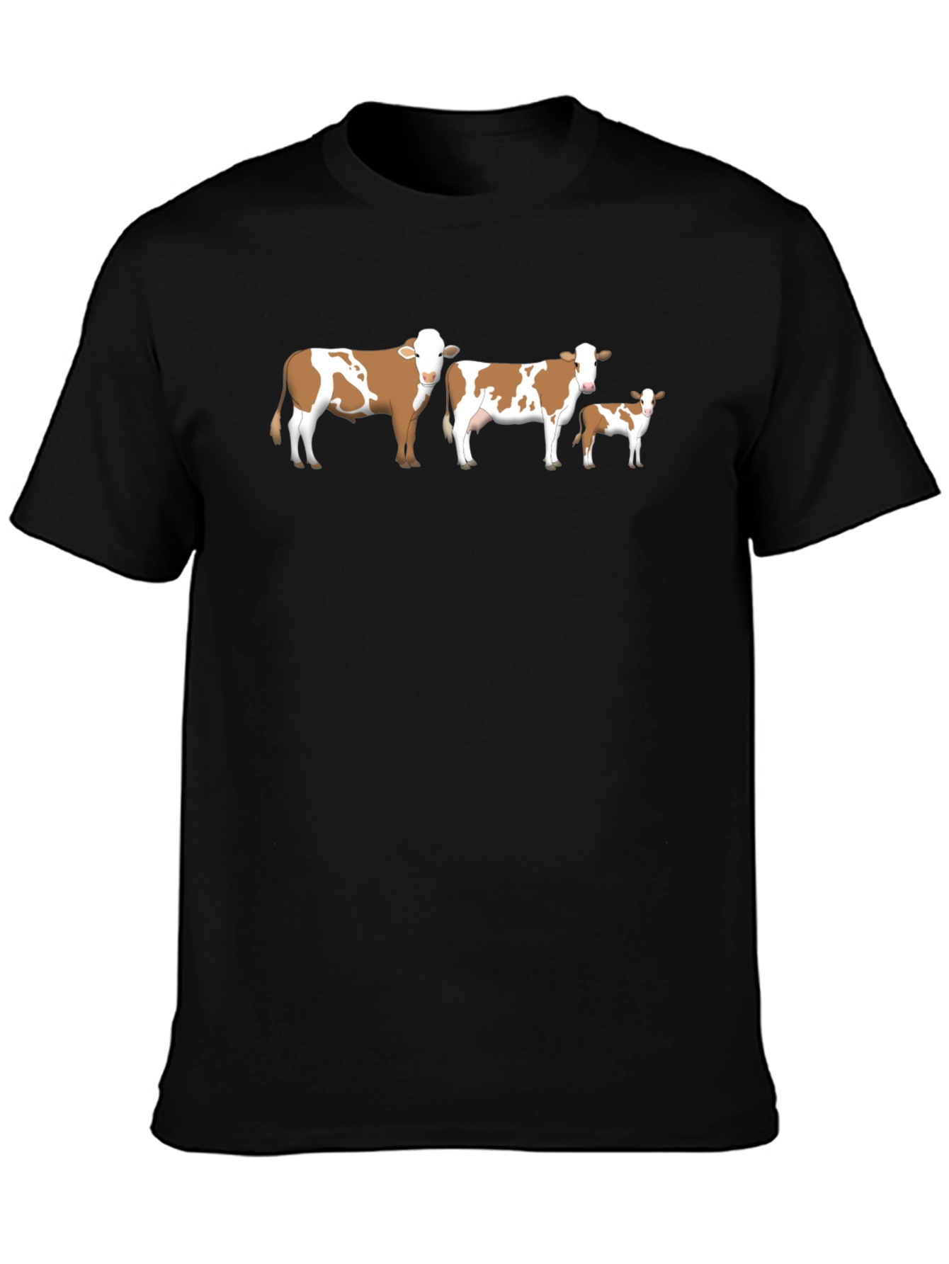 Cow Family Graphic Tee - Black Crew Neck Shirt