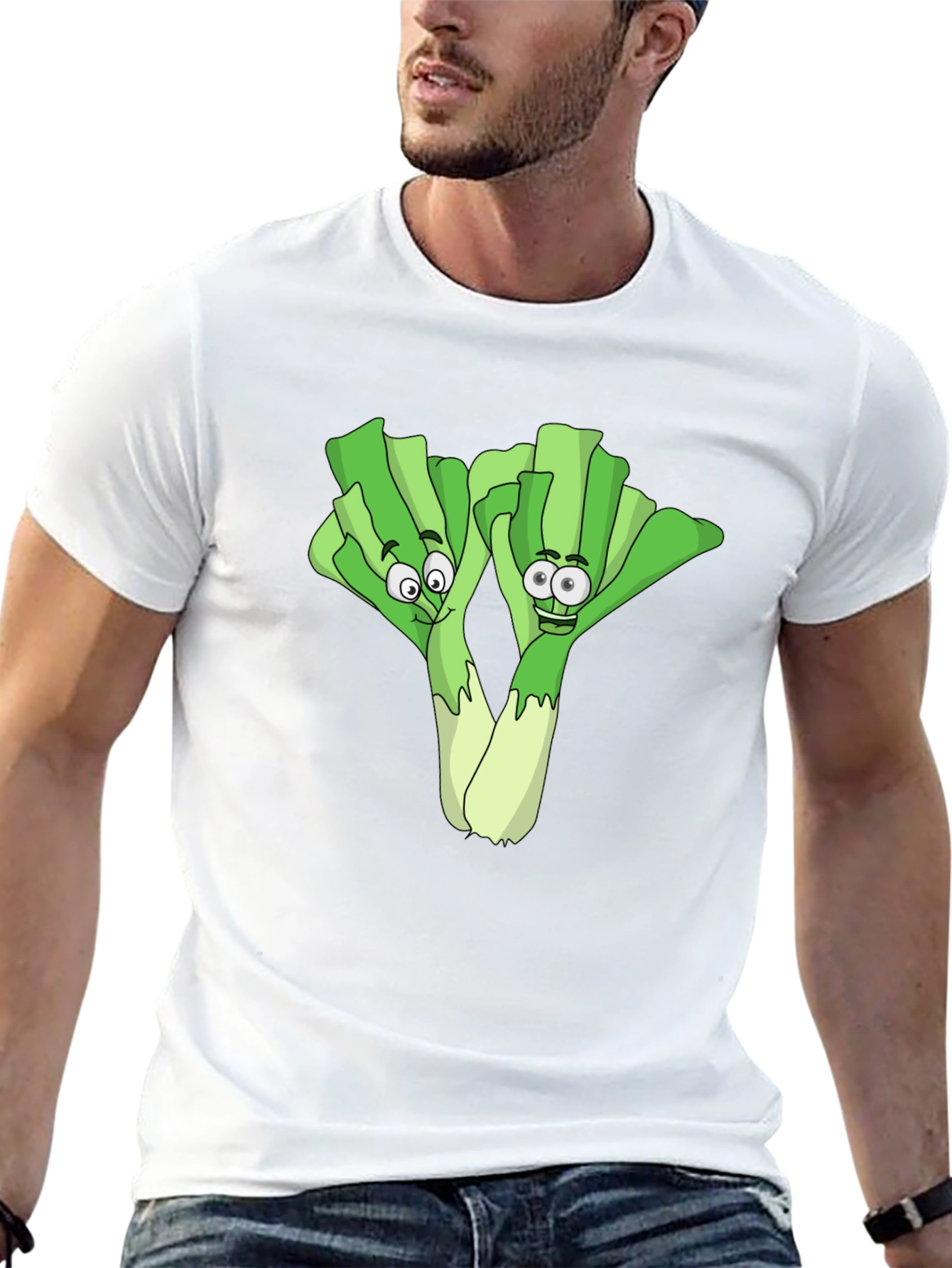 Funny Leek Cartoon Black T-Shirt