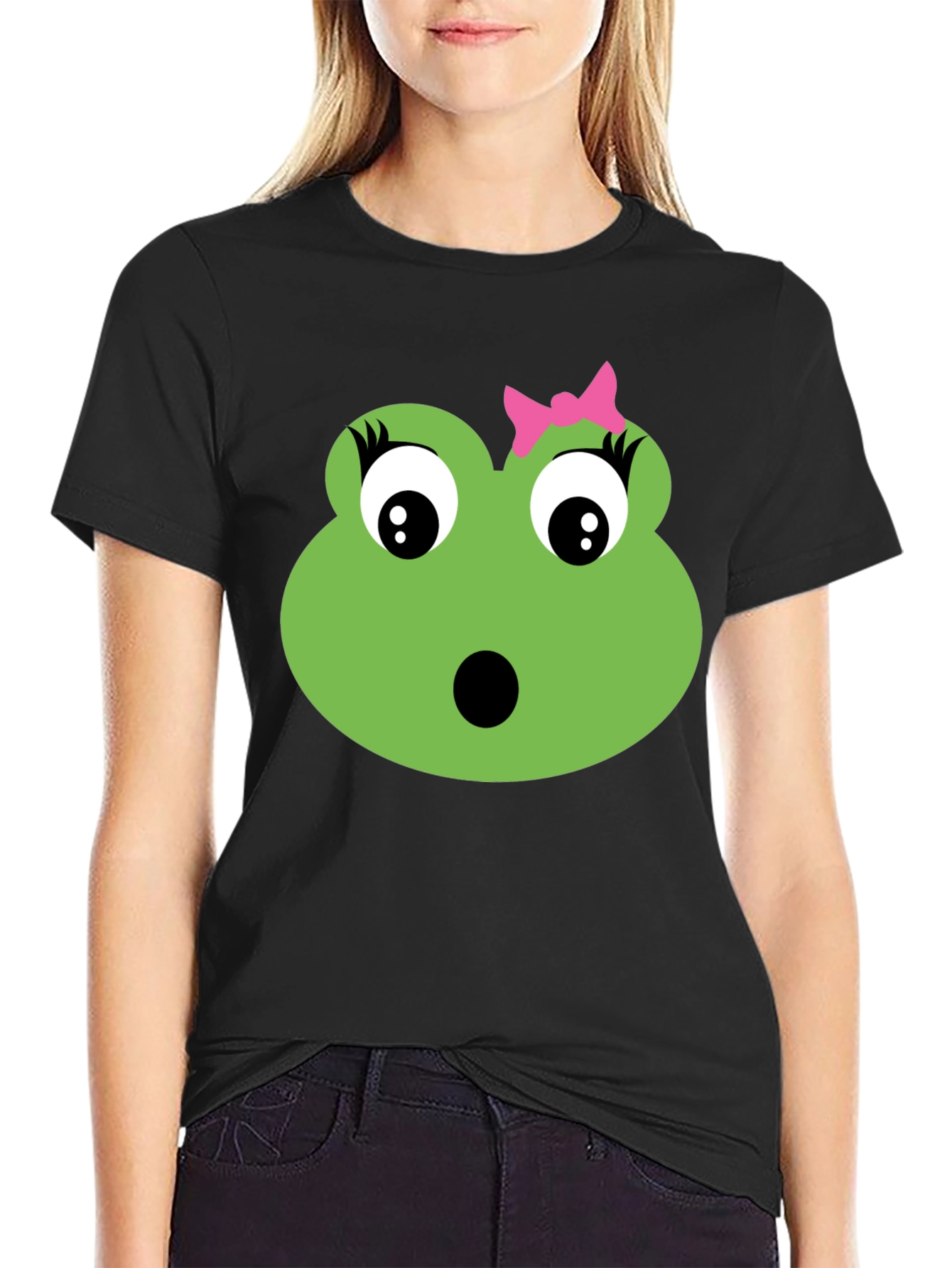 Cute Frog Face T-Shirt - Black