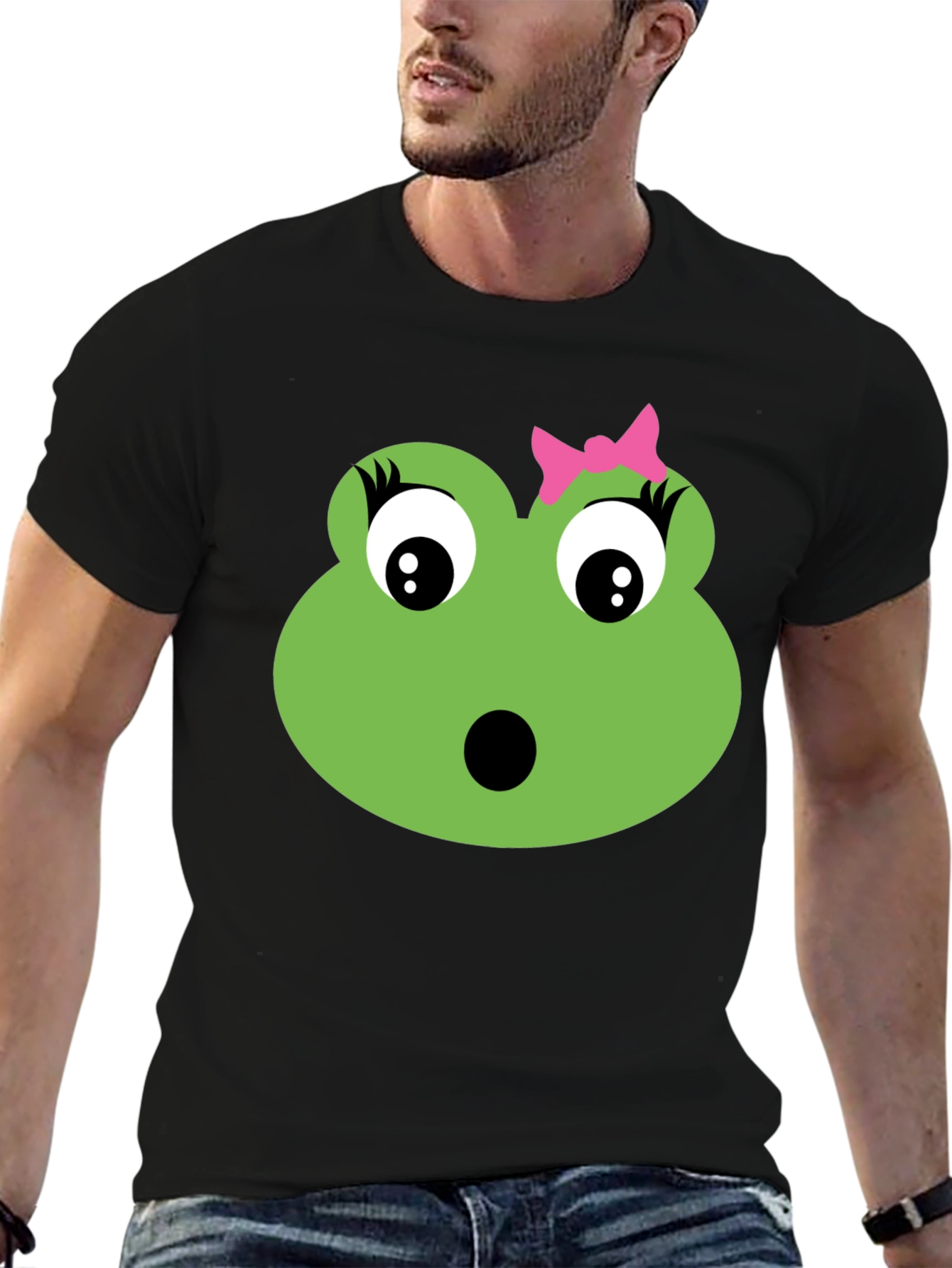 Cute Frog Face T-Shirt - Black