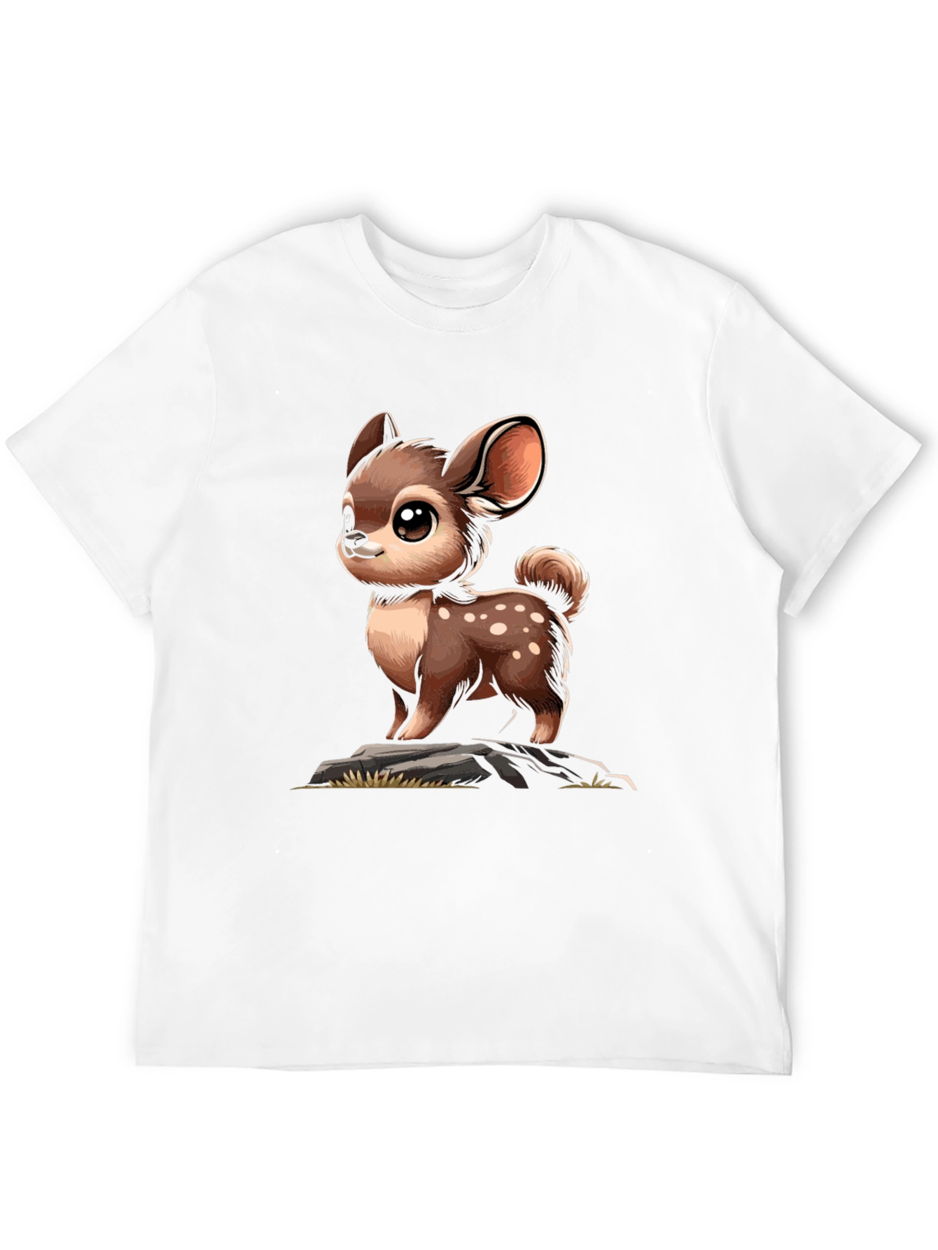 Cute Deer Cartoon Graphic Black T-Shirt
