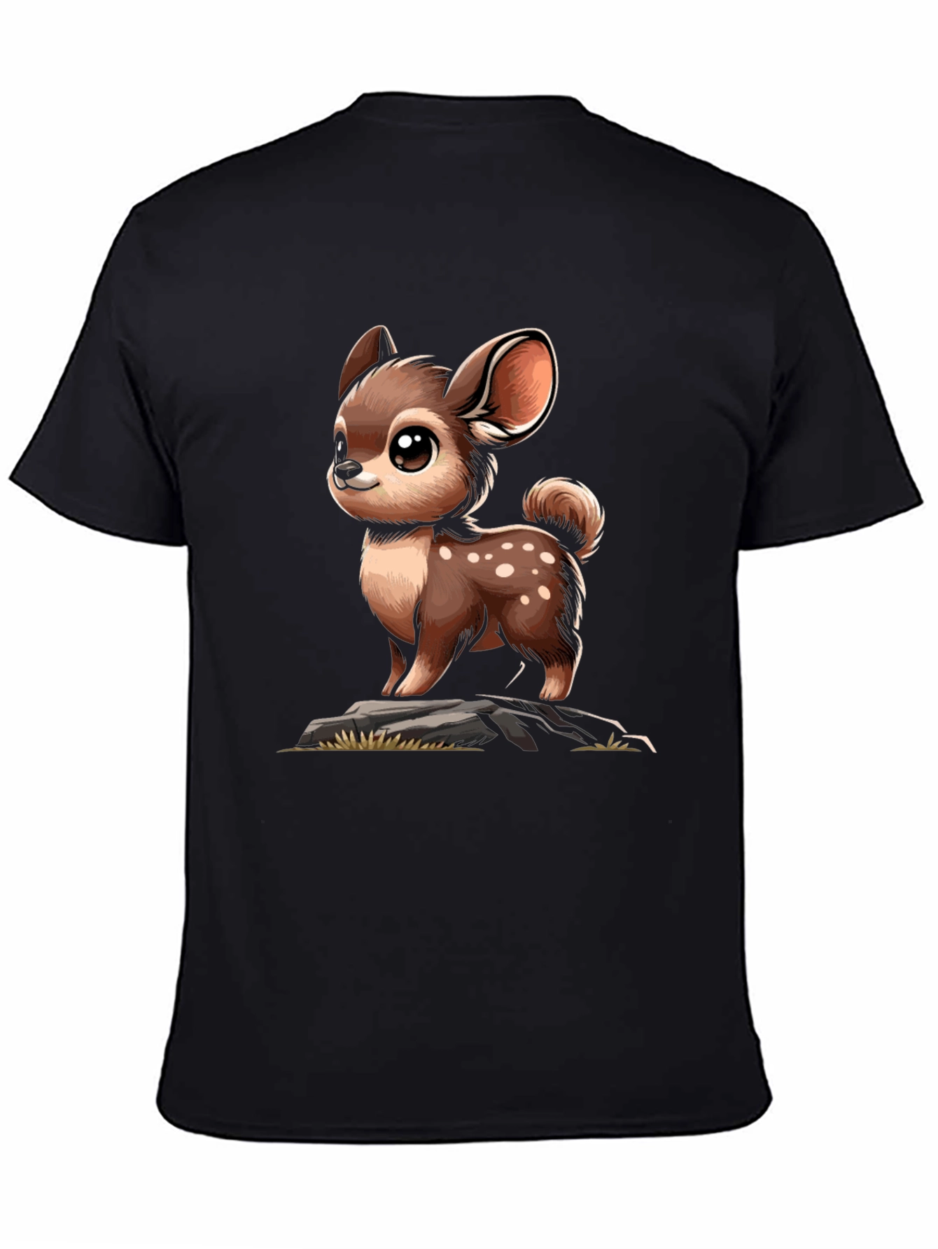 Cute Deer Cartoon Graphic Black T-Shirt