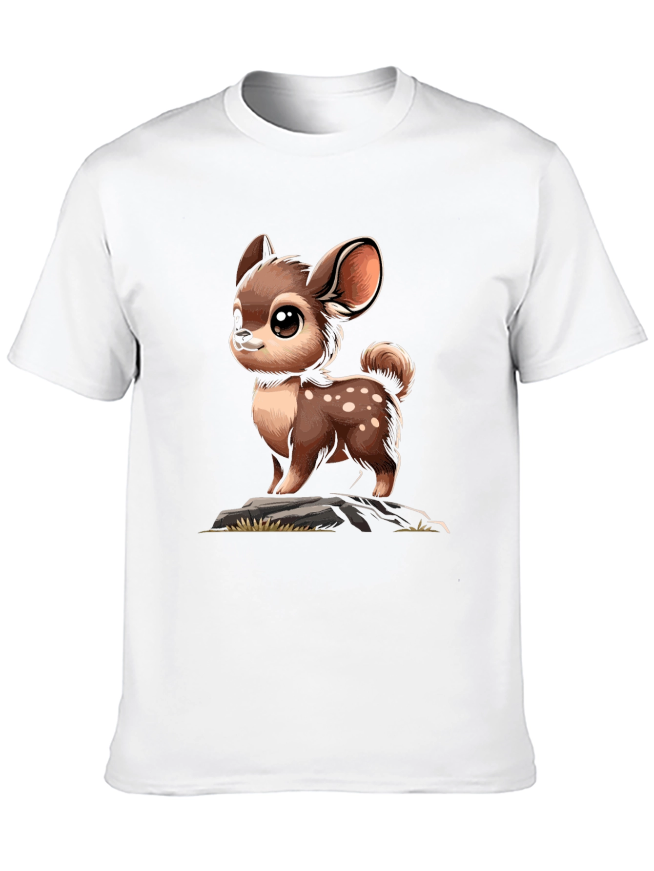 Cute Deer Cartoon Graphic Black T-Shirt