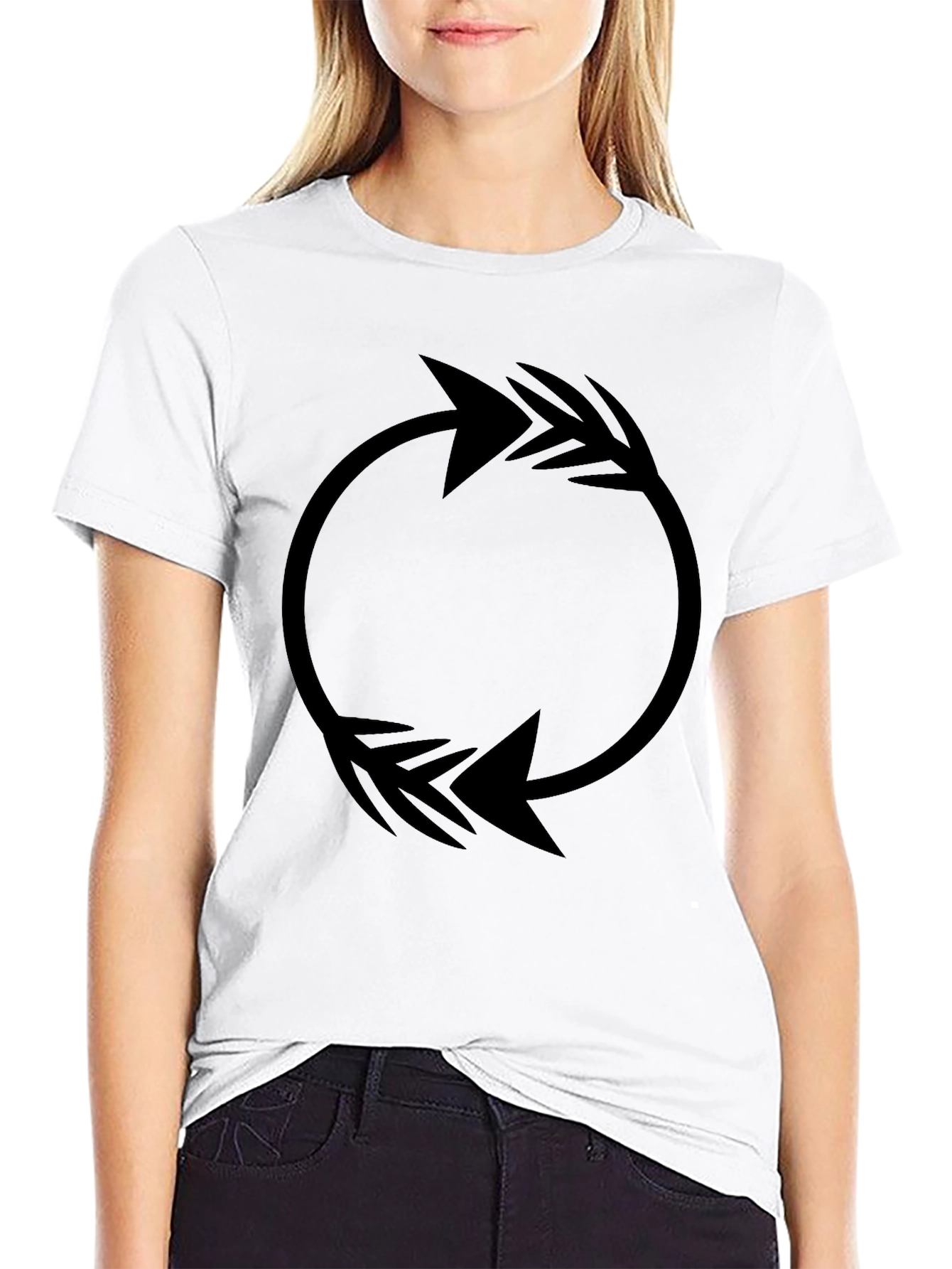 Circular Arrow Graphic Tee - Black Cotton Casual Shirt