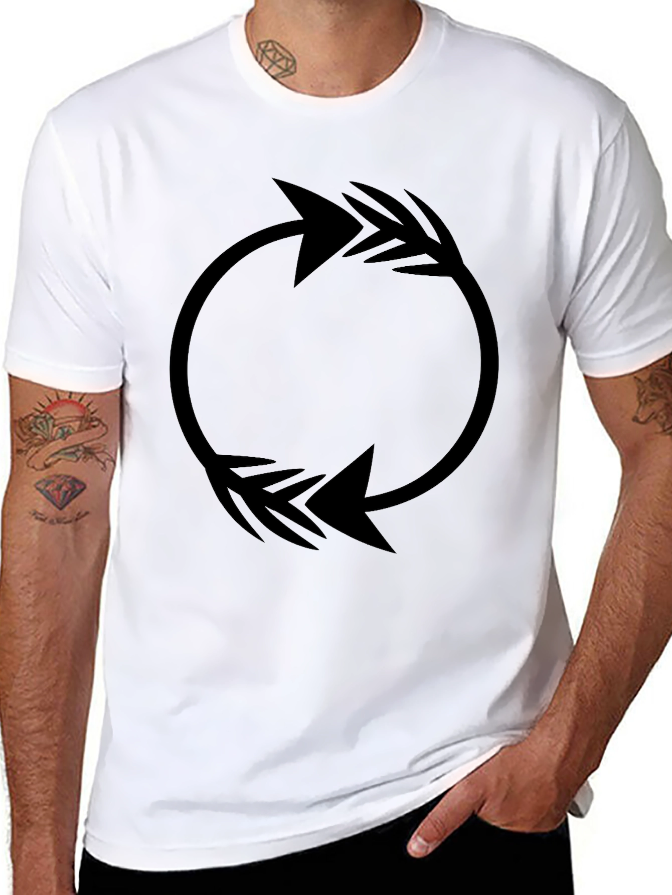Circular Arrow Graphic Tee - Black Cotton Casual Shirt