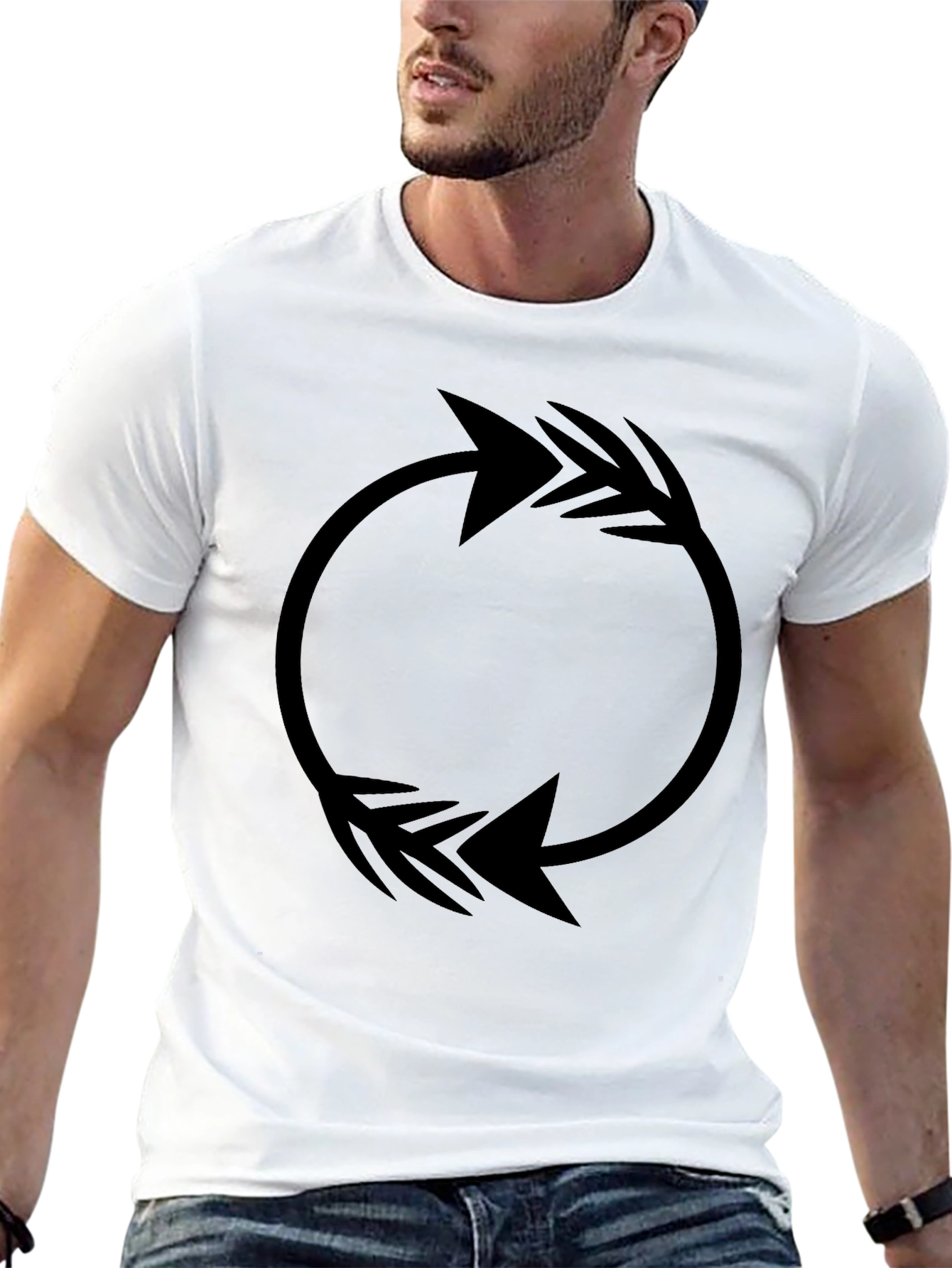 Circular Arrow Graphic Tee - Black Cotton Casual Shirt