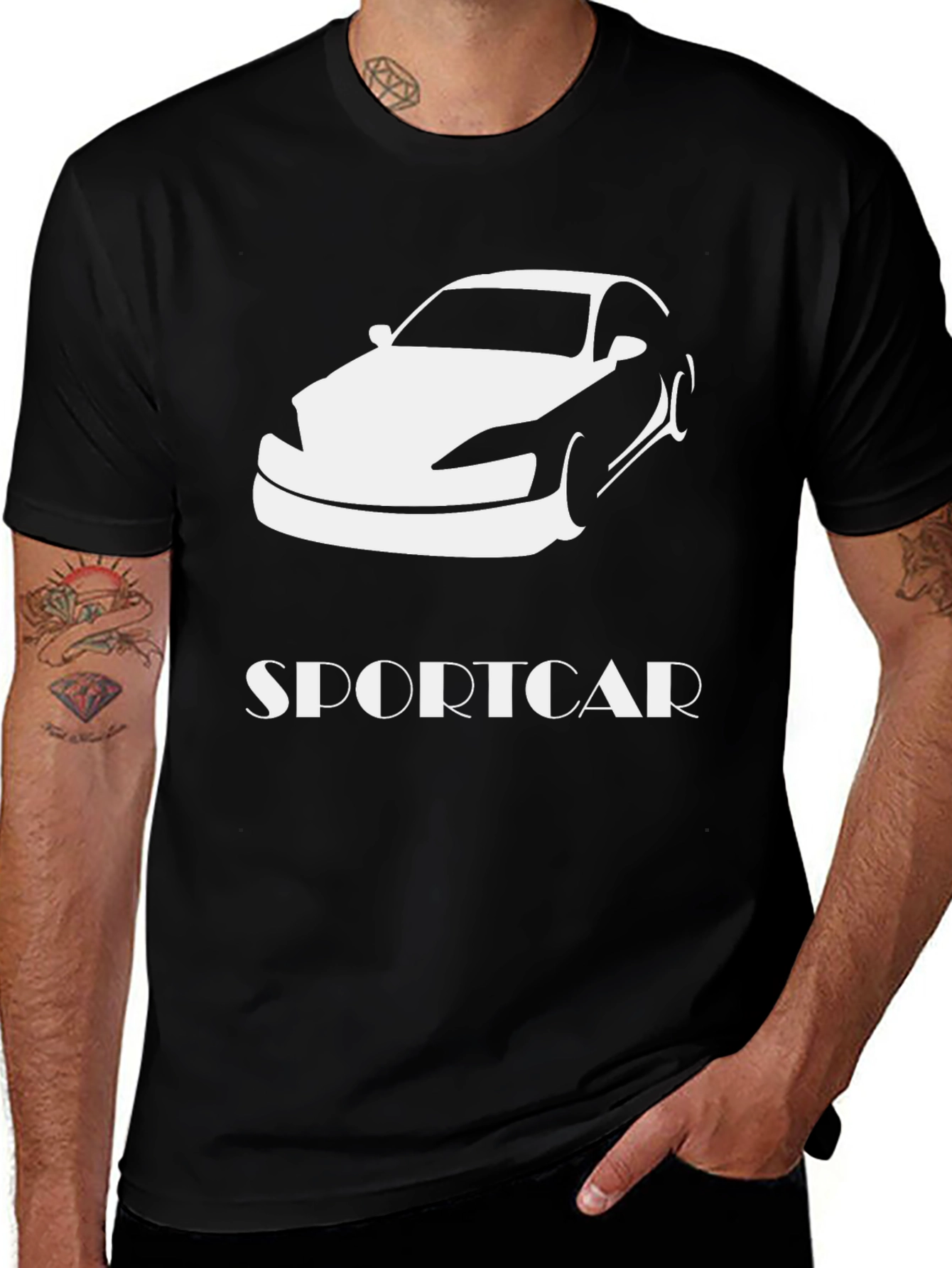 Sportscar Graphic Tee - Black Cotton T-Shirt