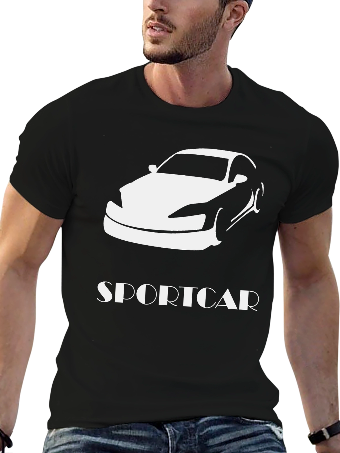 Sportscar Graphic Tee - Black Cotton T-Shirt