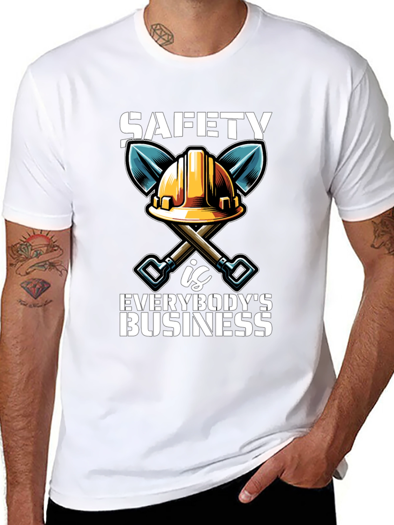 Safety First T-Shirt Hard Hat & Shovels