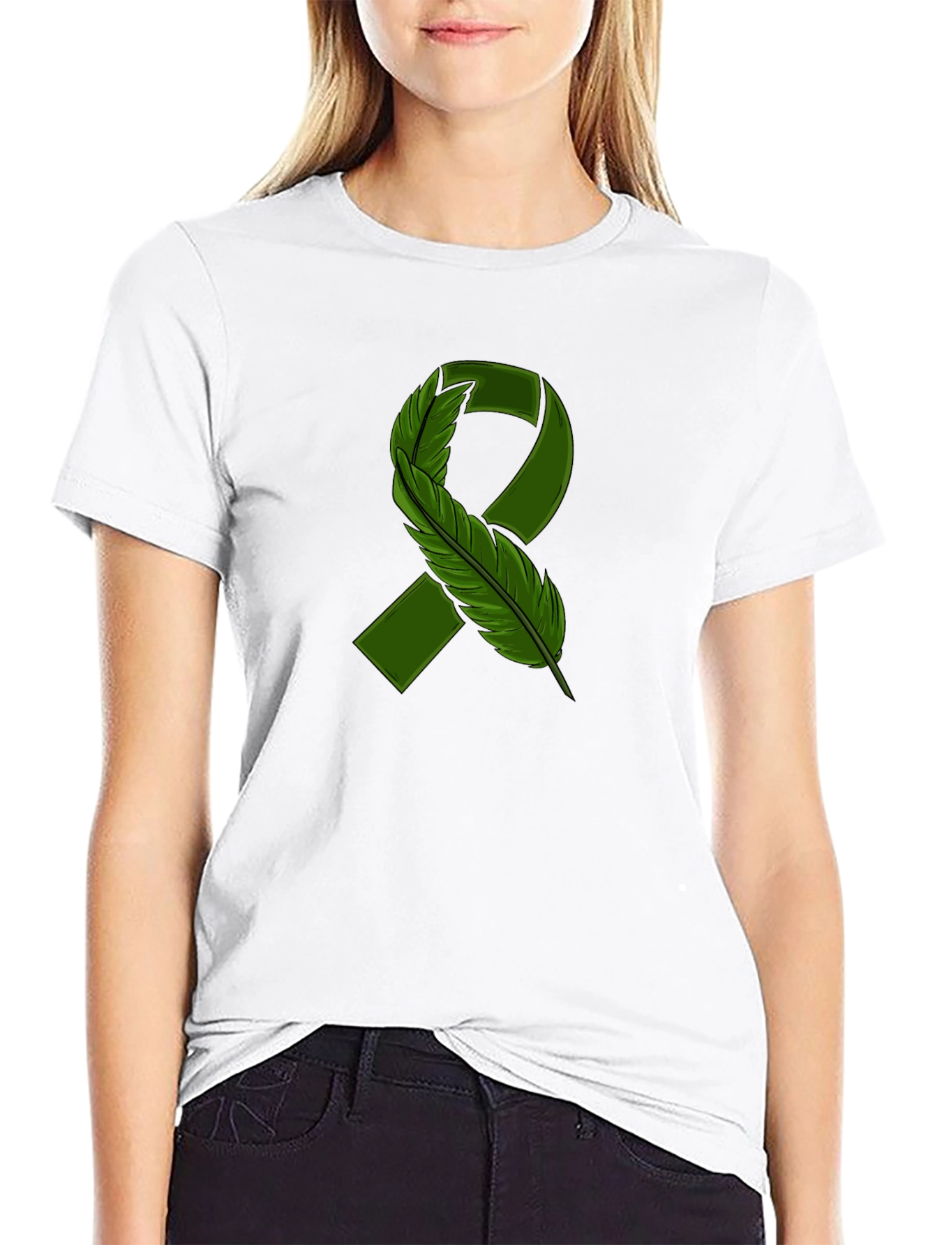 Green Ribbon Feather Graphic Tee