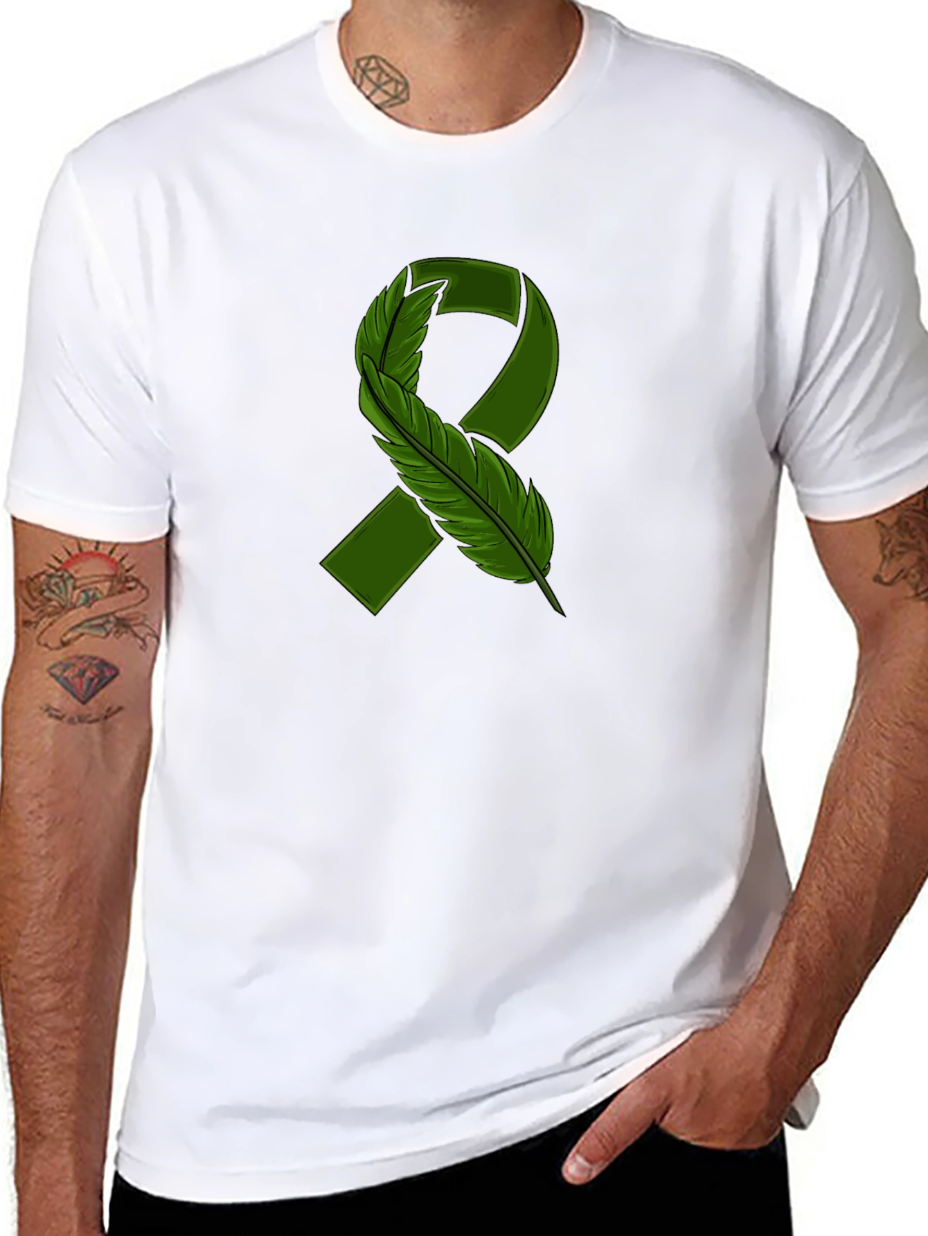 Green Ribbon Feather Graphic Tee