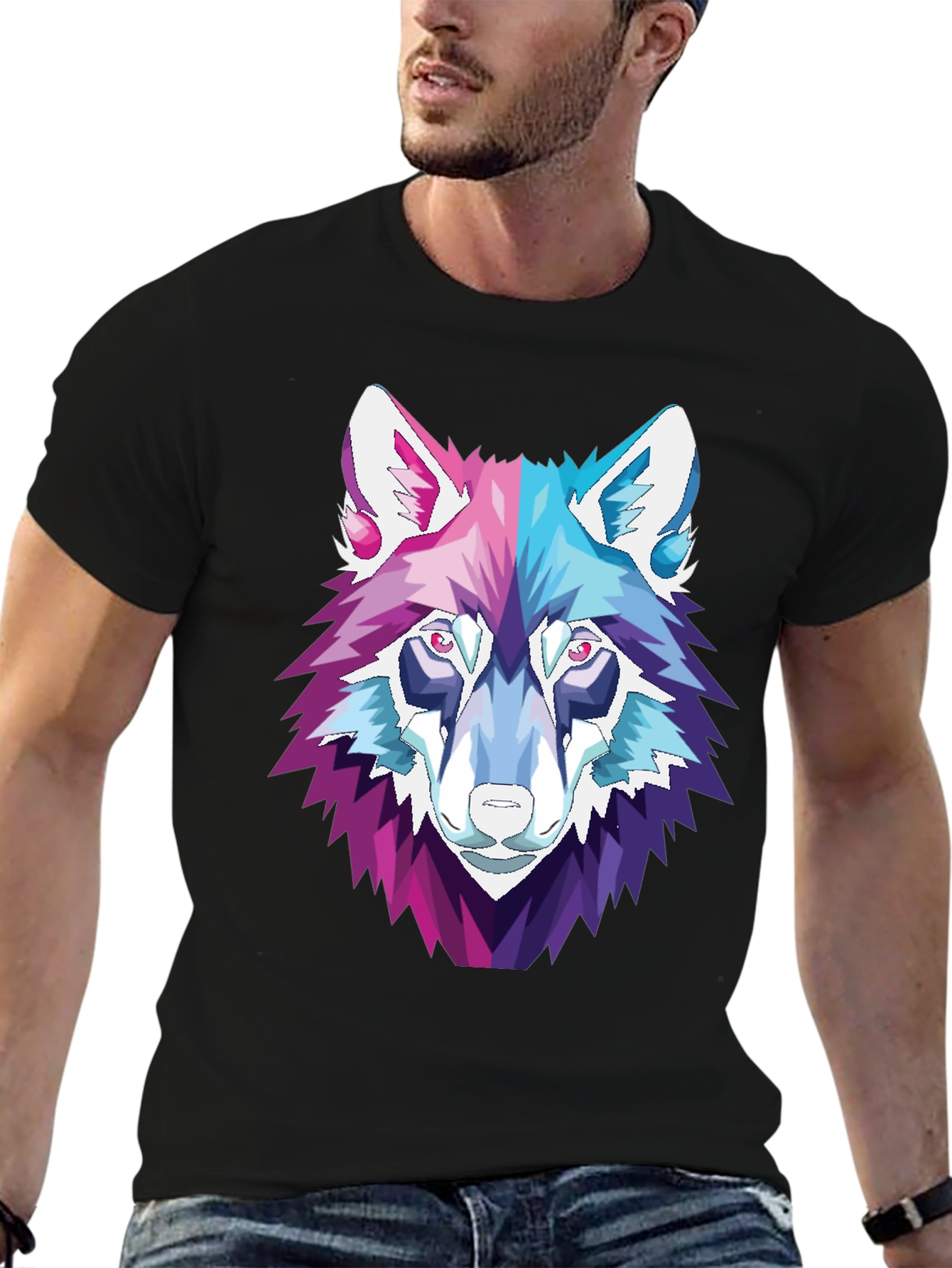 Geometric Wolf Head Graphic T-Shirt