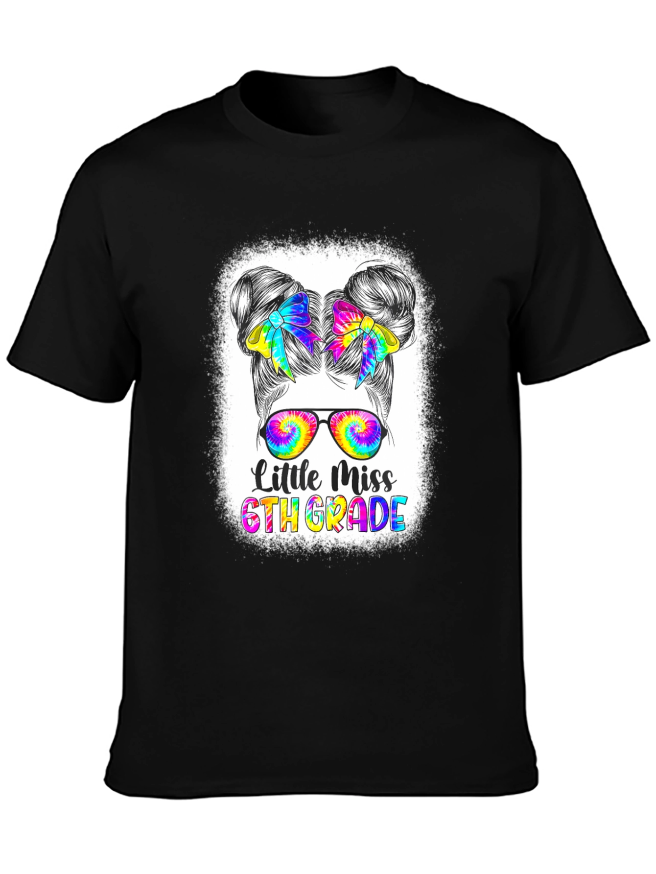 Little Miss 6th Grade Tie-Dye Messy Bun T-Shirt