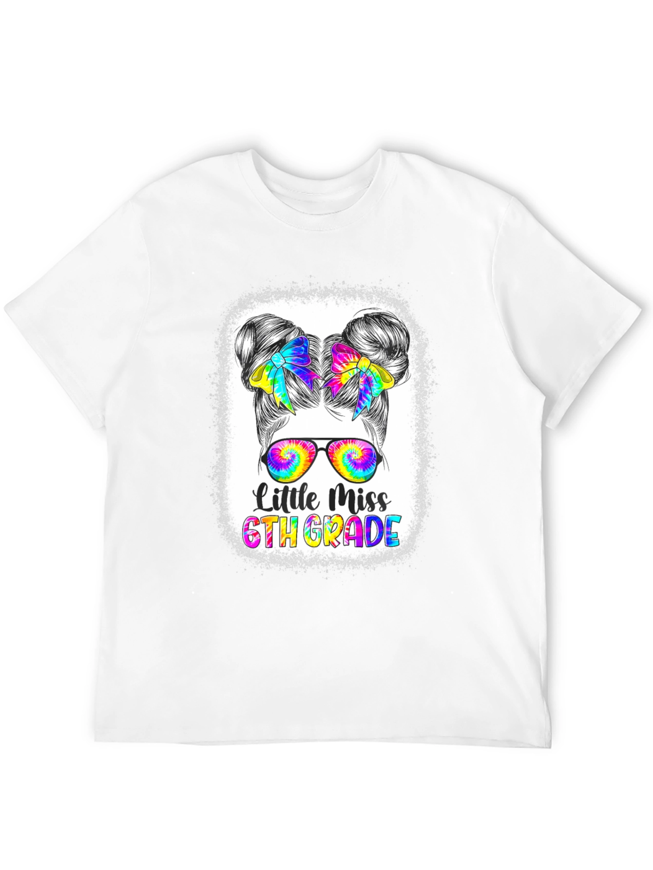 Little Miss 6th Grade Tie-Dye Messy Bun T-Shirt