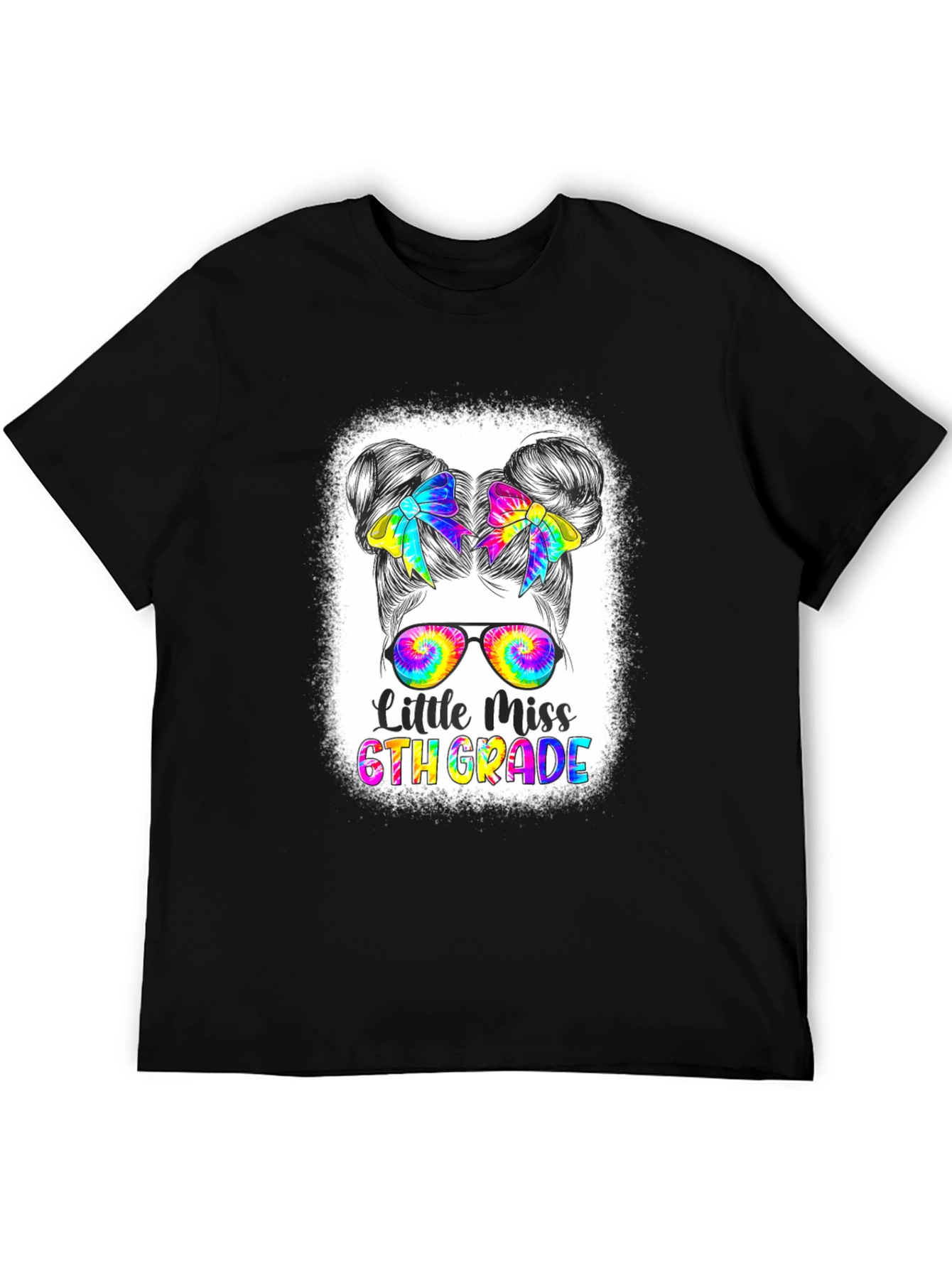Little Miss 6th Grade Tie-Dye Messy Bun T-Shirt