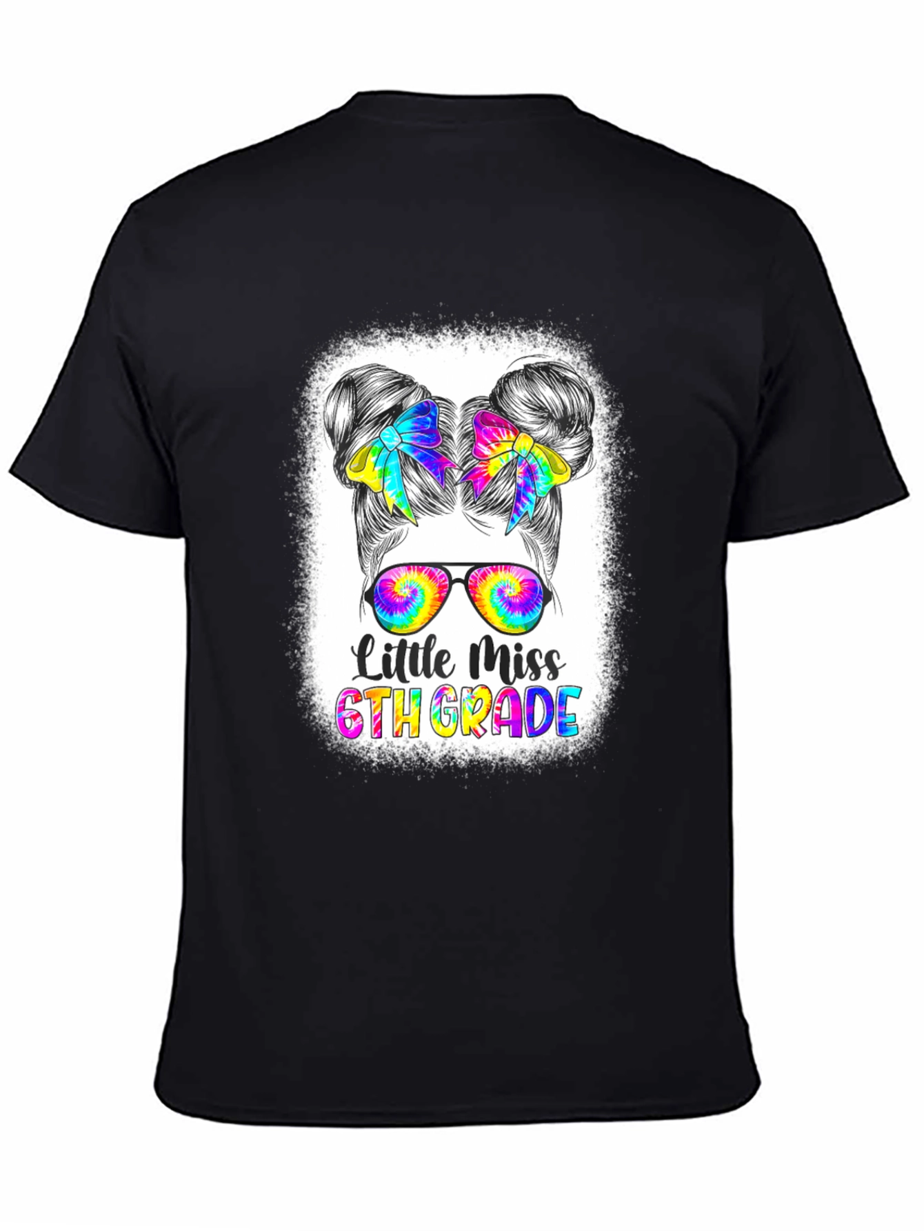 Little Miss 6th Grade Tie-Dye Messy Bun T-Shirt