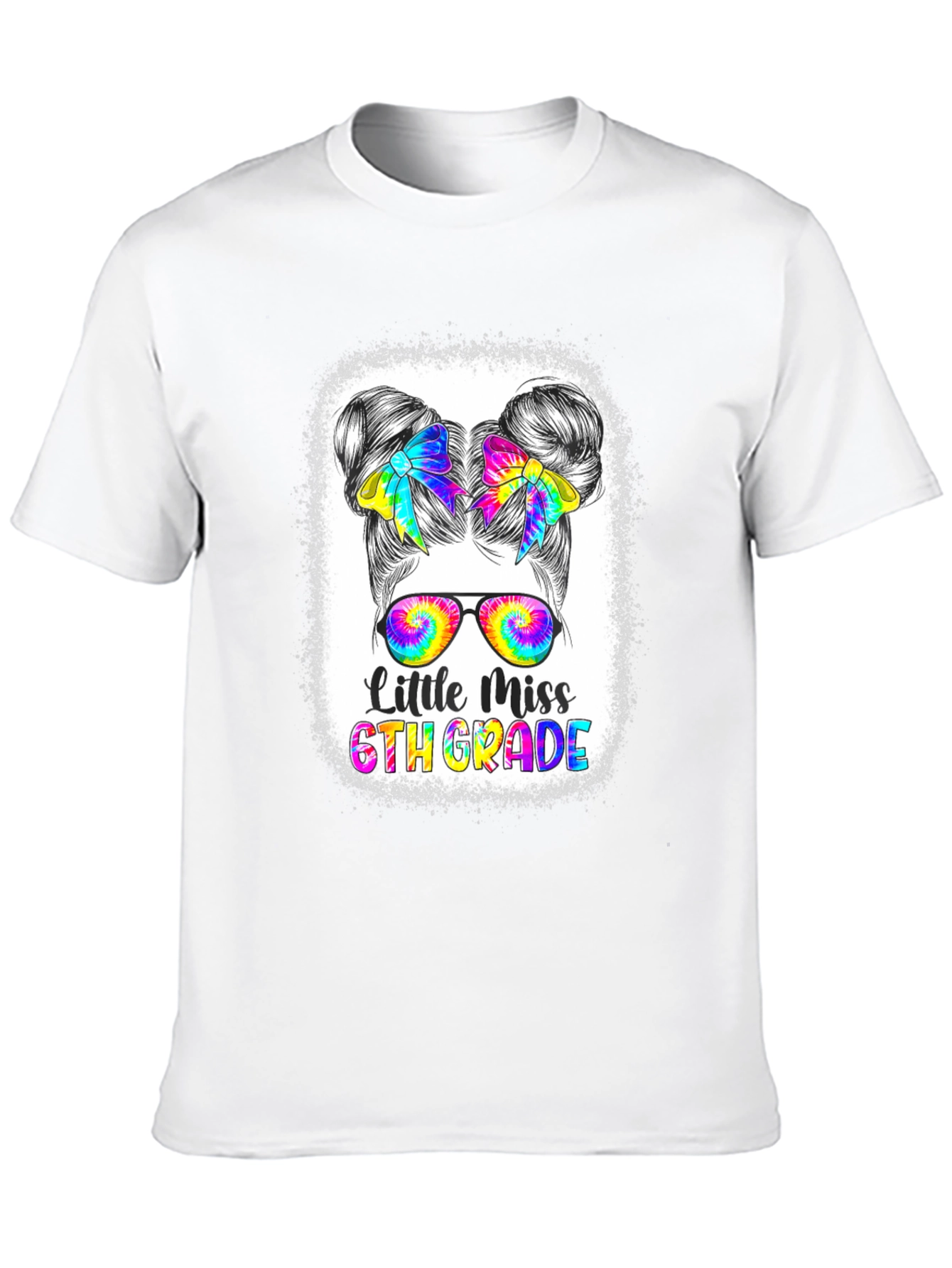 Little Miss 6th Grade Tie-Dye Messy Bun T-Shirt