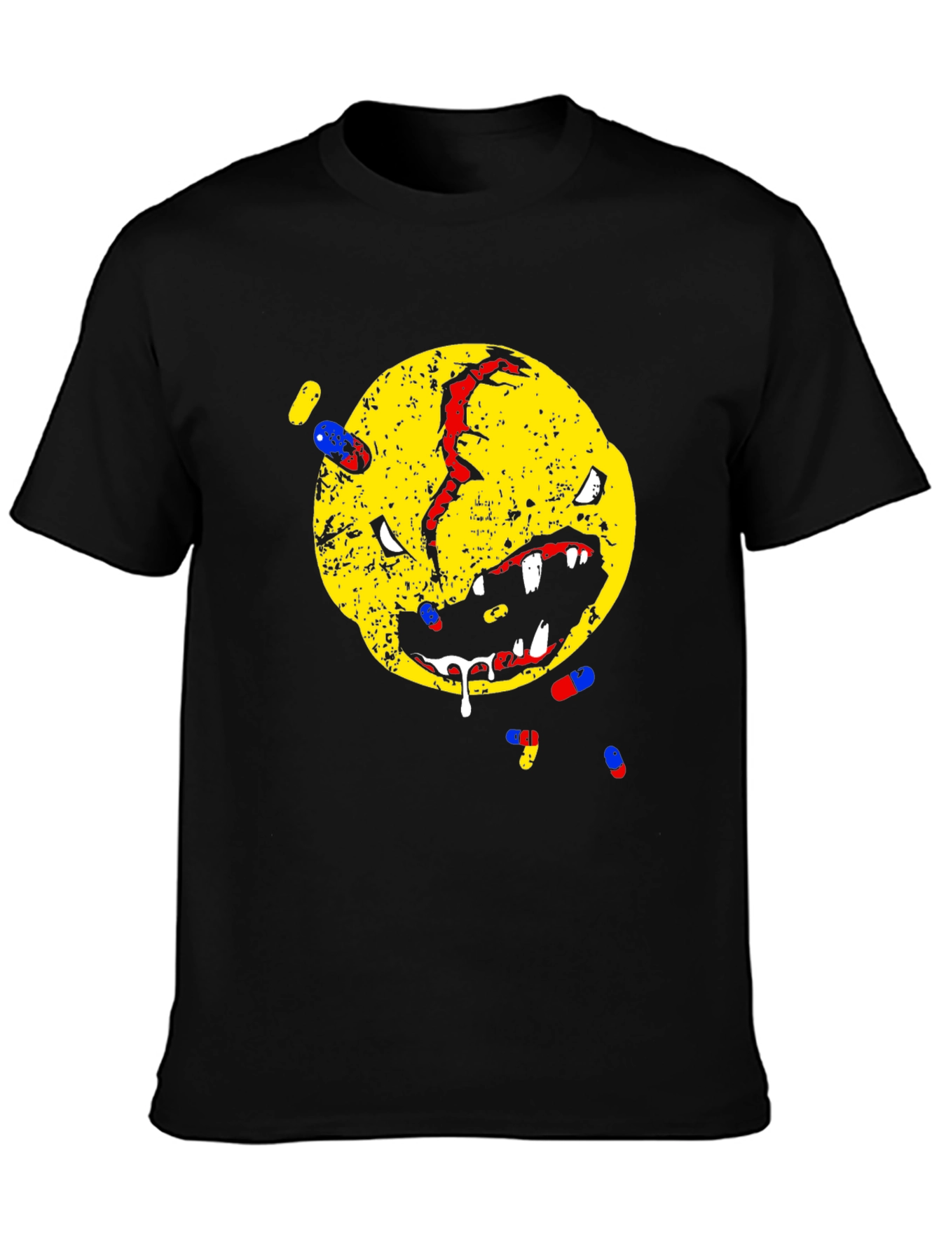 Distressed Smiley Face T-Shirt - Pill Graphic Tee