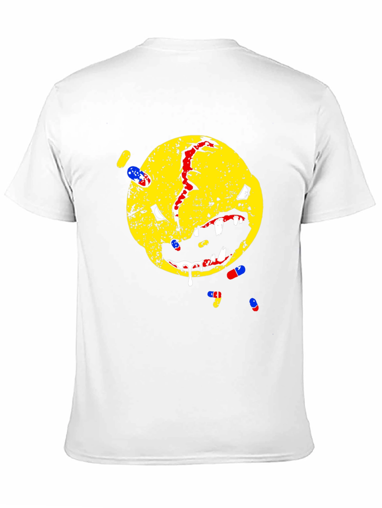 Distressed Smiley Face T-Shirt - Pill Graphic Tee