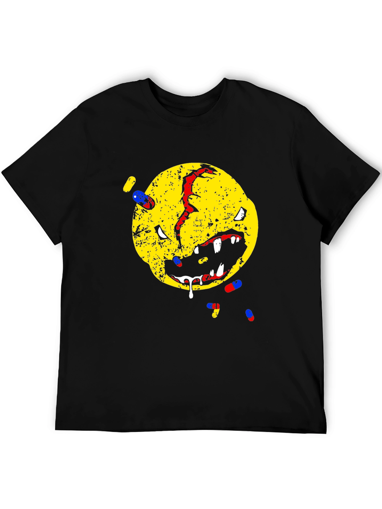 Distressed Smiley Face T-Shirt - Pill Graphic Tee