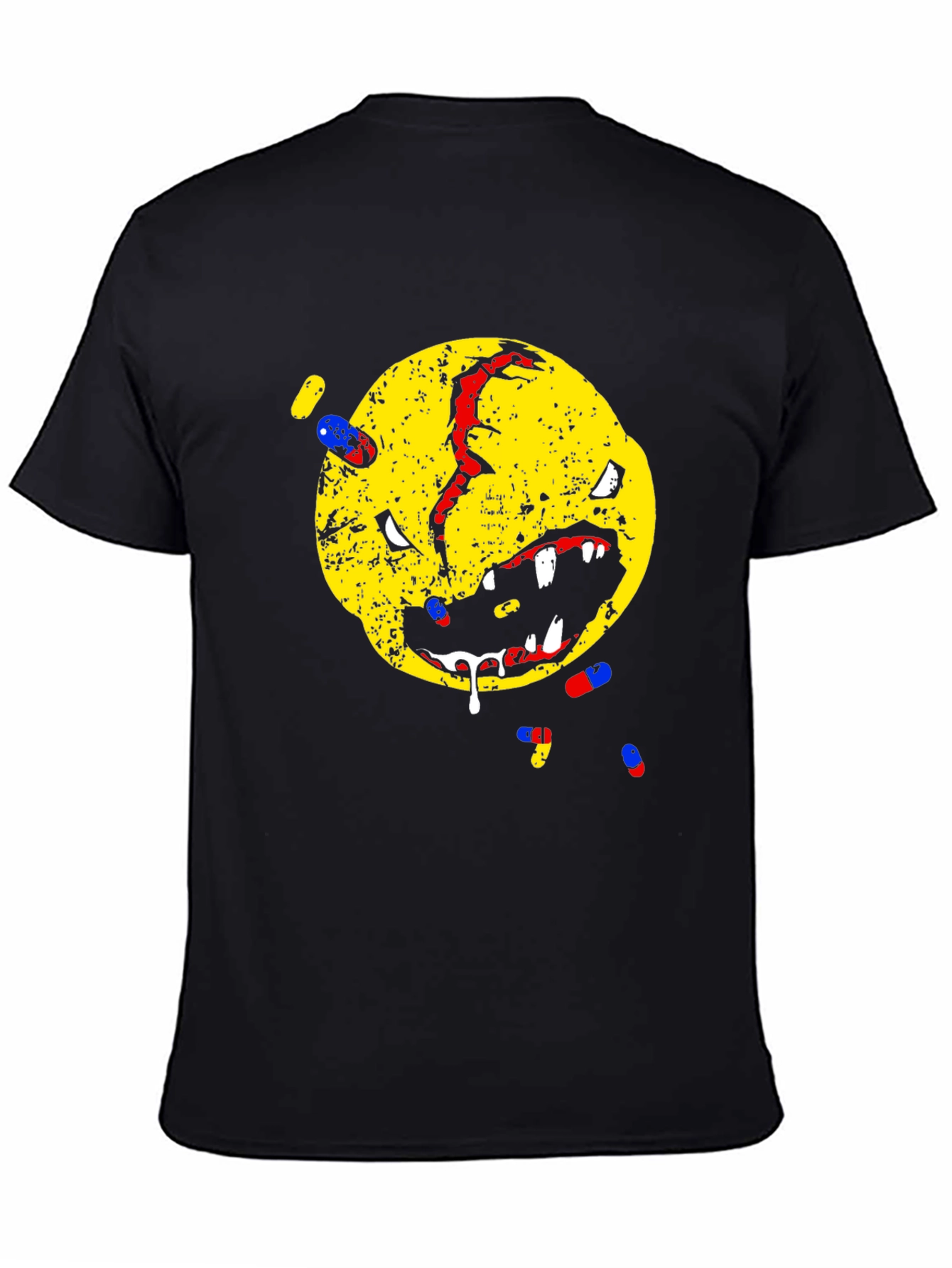 Distressed Smiley Face T-Shirt - Pill Graphic Tee