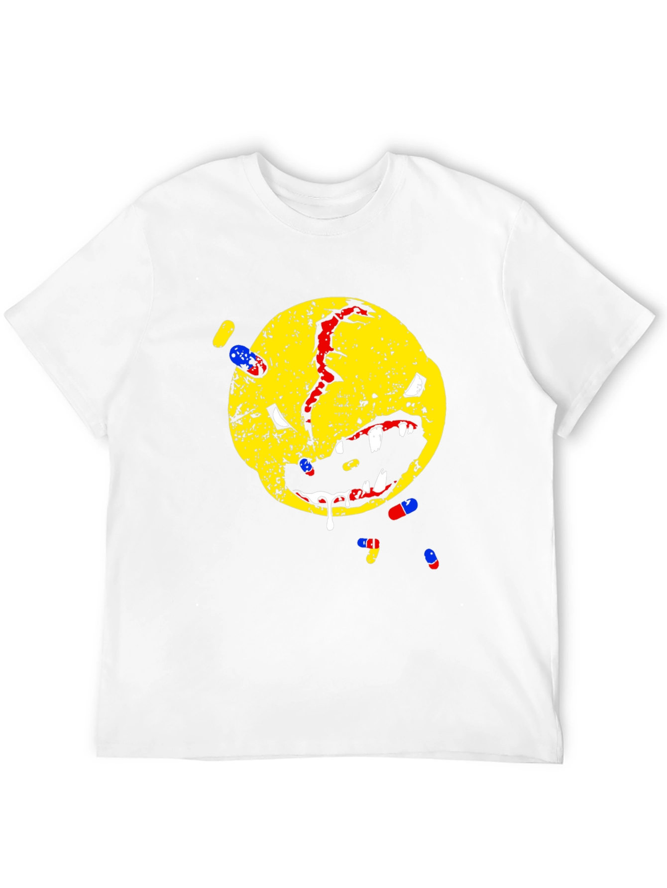 Distressed Smiley Face T-Shirt - Pill Graphic Tee